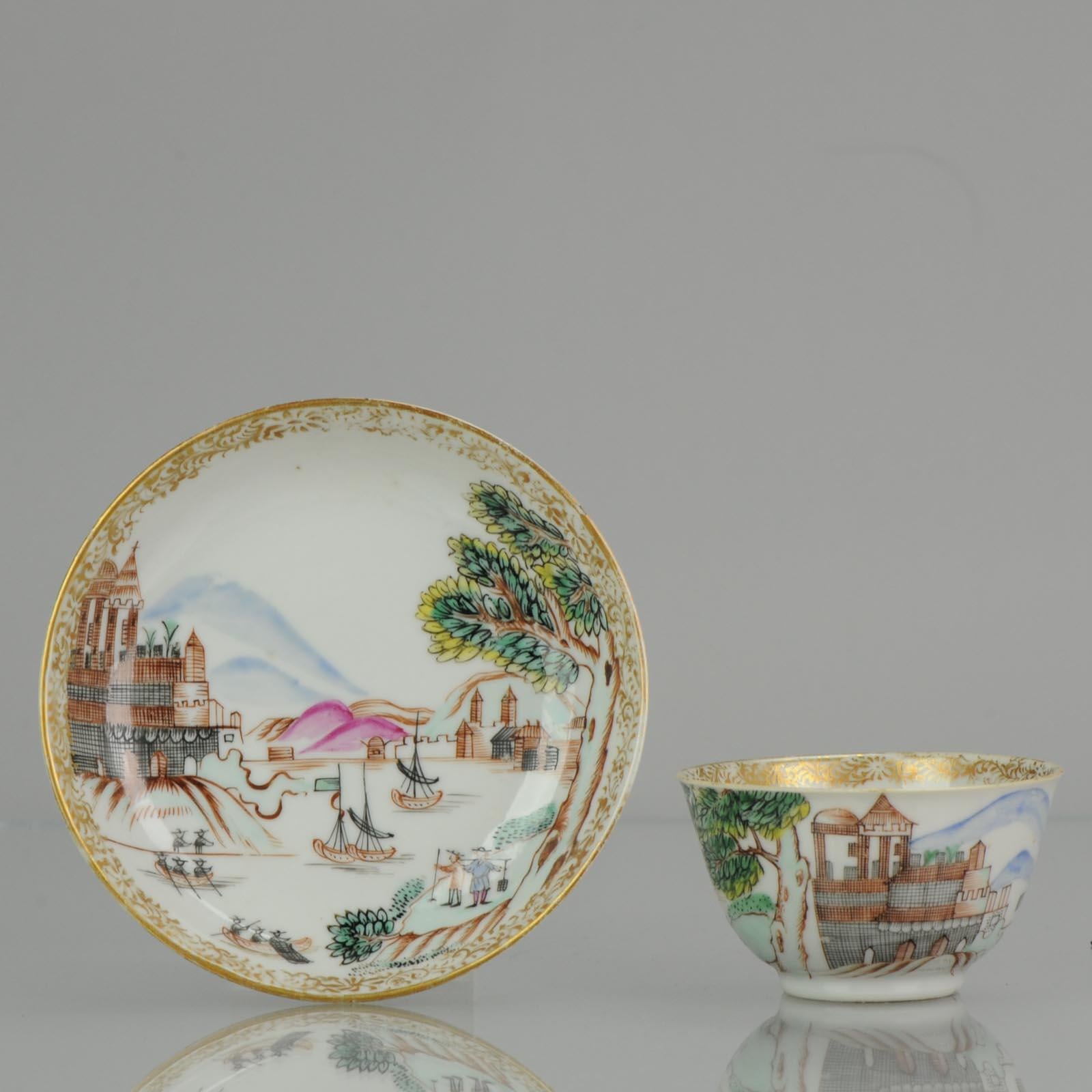 Chinese 18th Century Antique Rare Cup Saucer Chine De Commande, Western Subjects Meissen For Sale