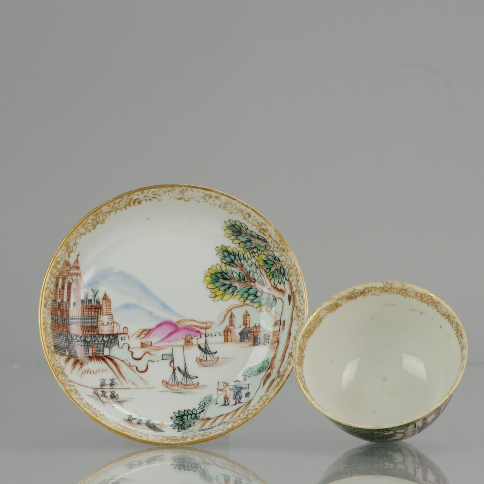 18th Century Antique Rare Cup Saucer Chine De Commande, Western Subjects Meissen For Sale 1