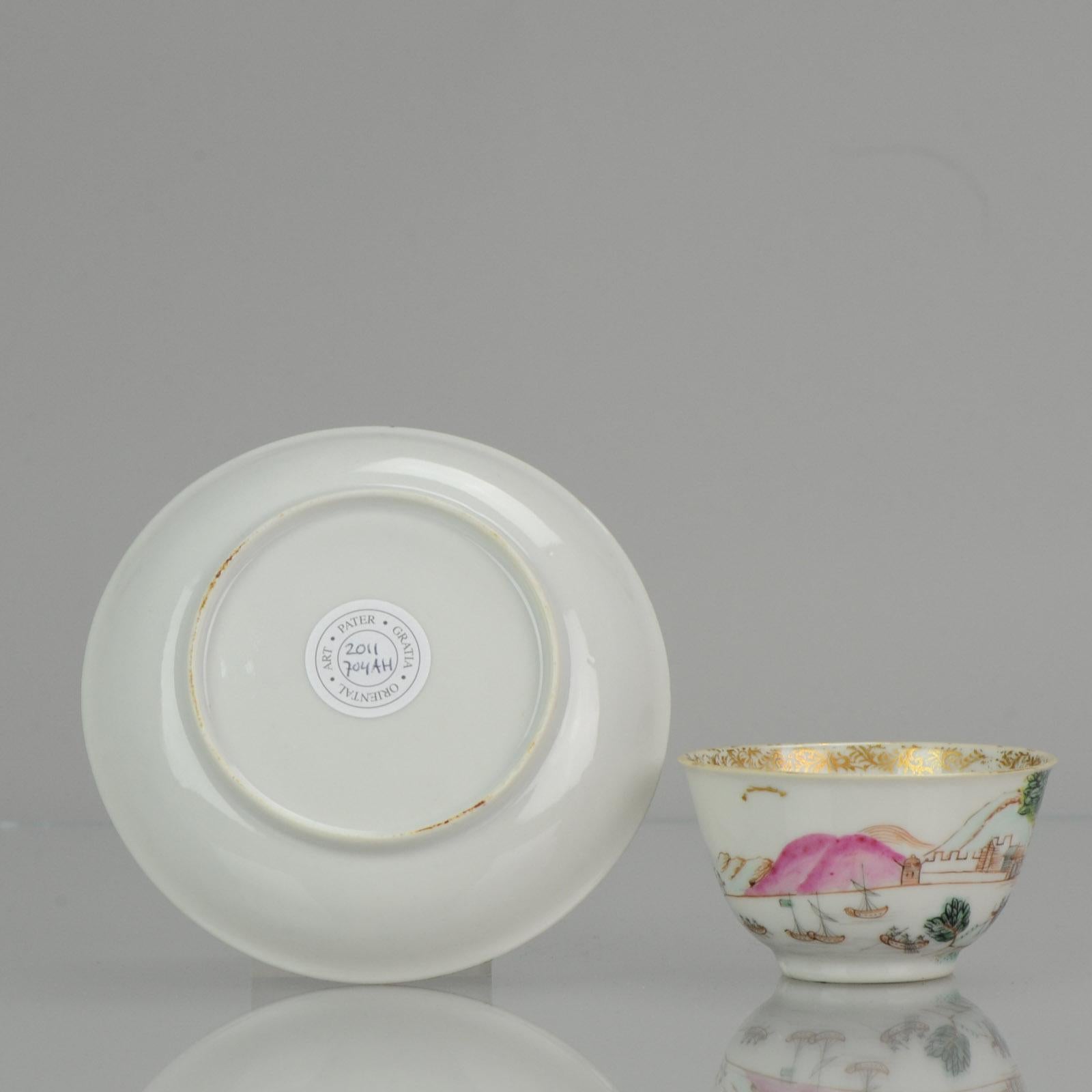 18th Century Antique Rare Cup Saucer Chine De Commande, Western Subjects Meissen For Sale 2