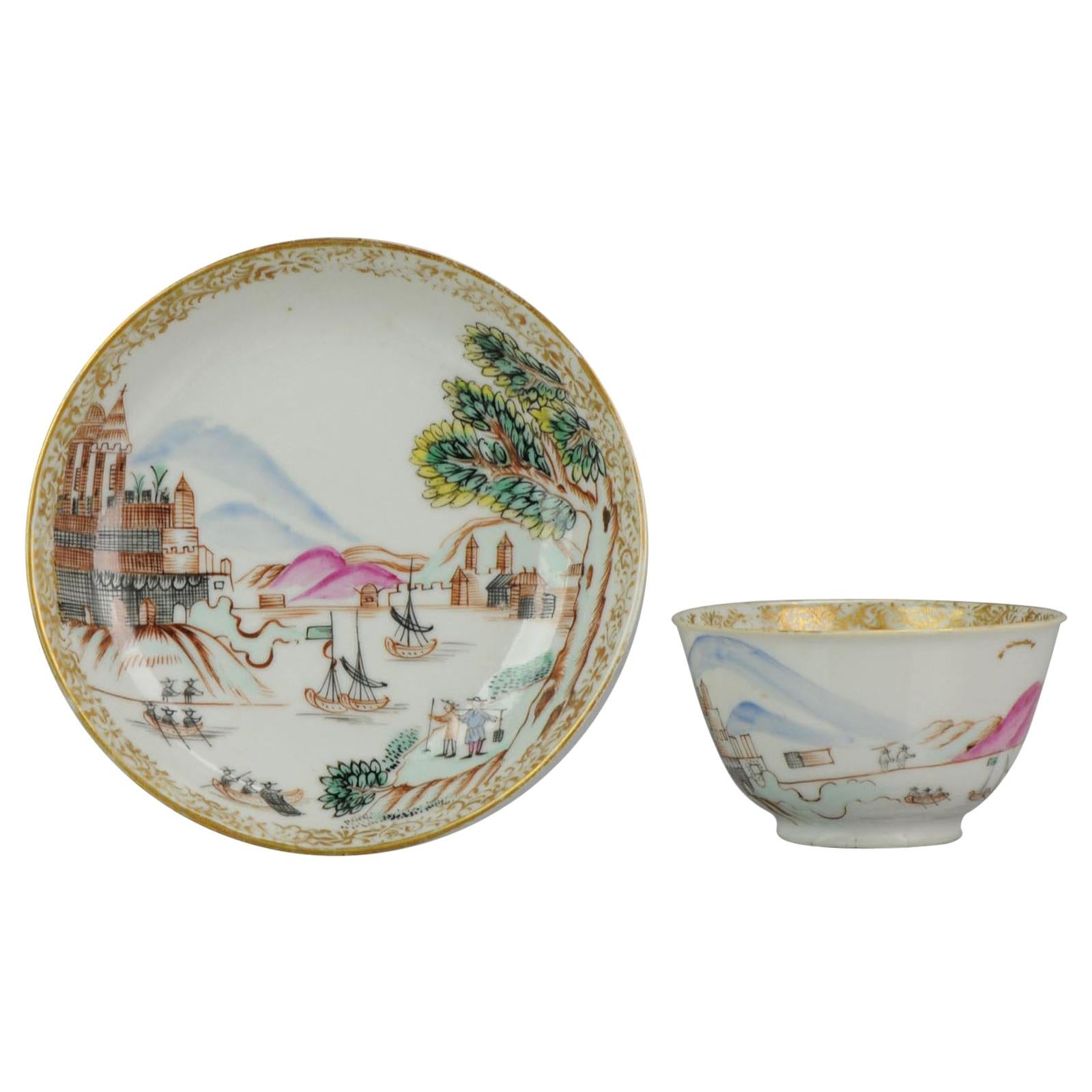 18th Century Antique Rare Cup Saucer Chine De Commande, Western Subjects Meissen