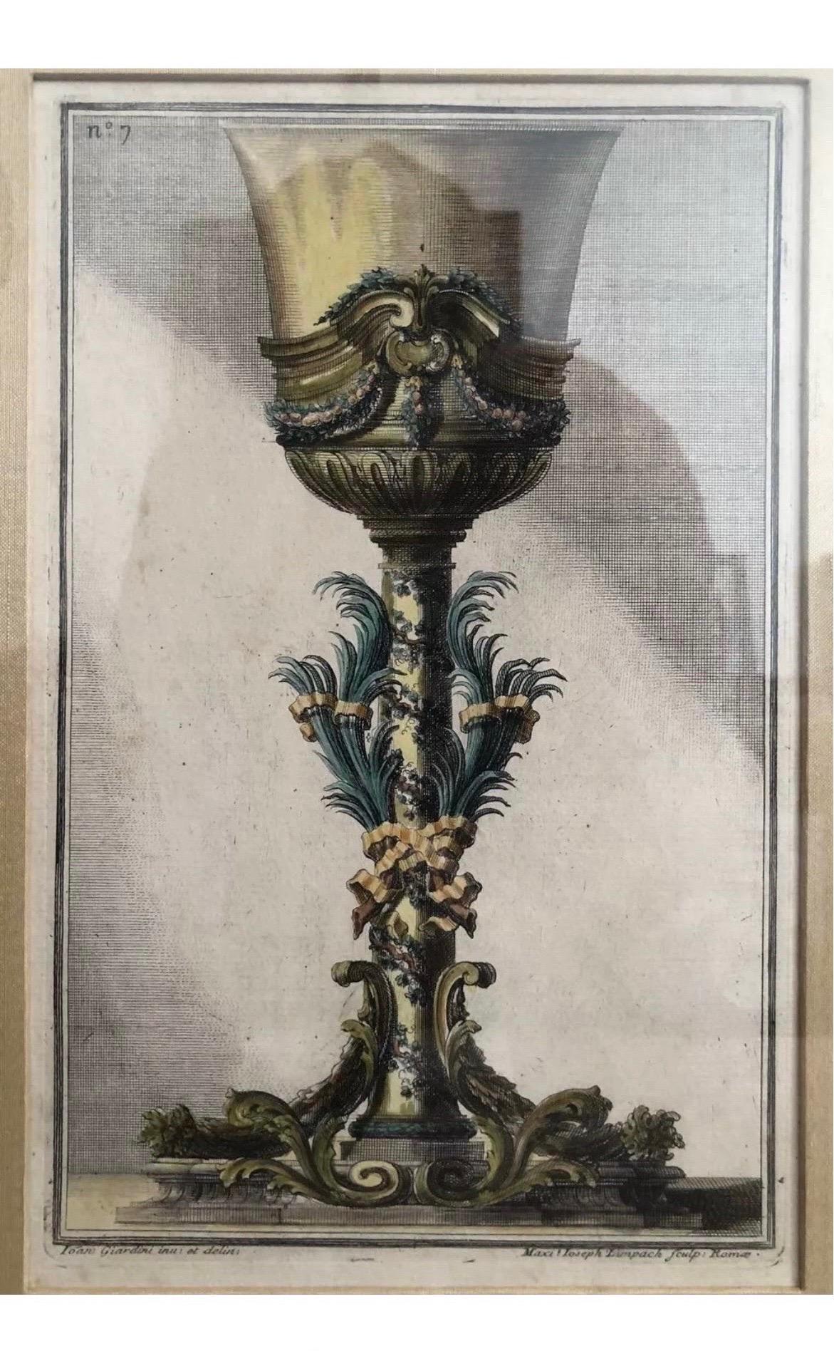 18th C. antique Royal cup ioan Giardini Maxi Joseph Limpach etching! 
Perfectly framed and hand colored.