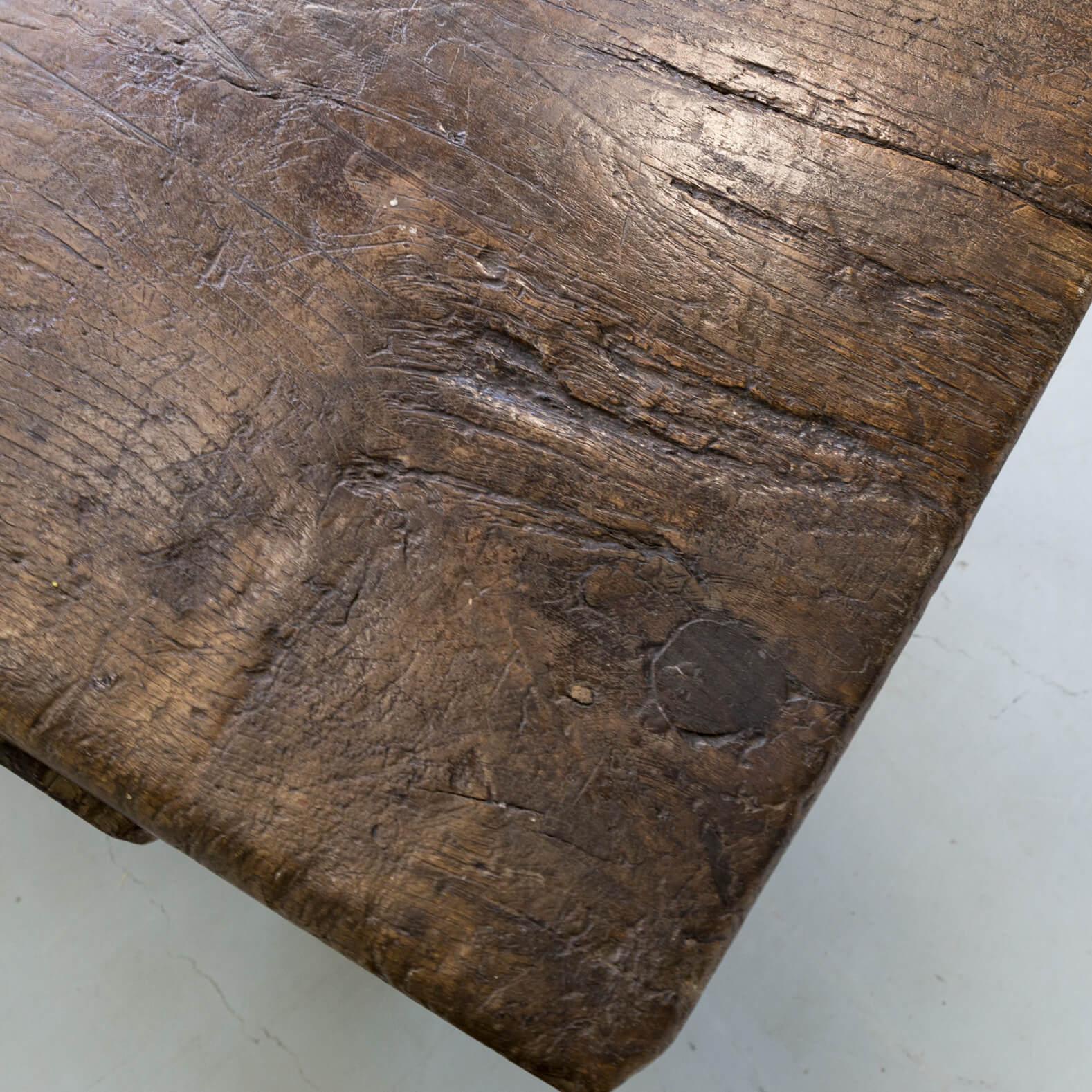 18th Century Antique Rustic Oak Dining / Side Table For Sale 5