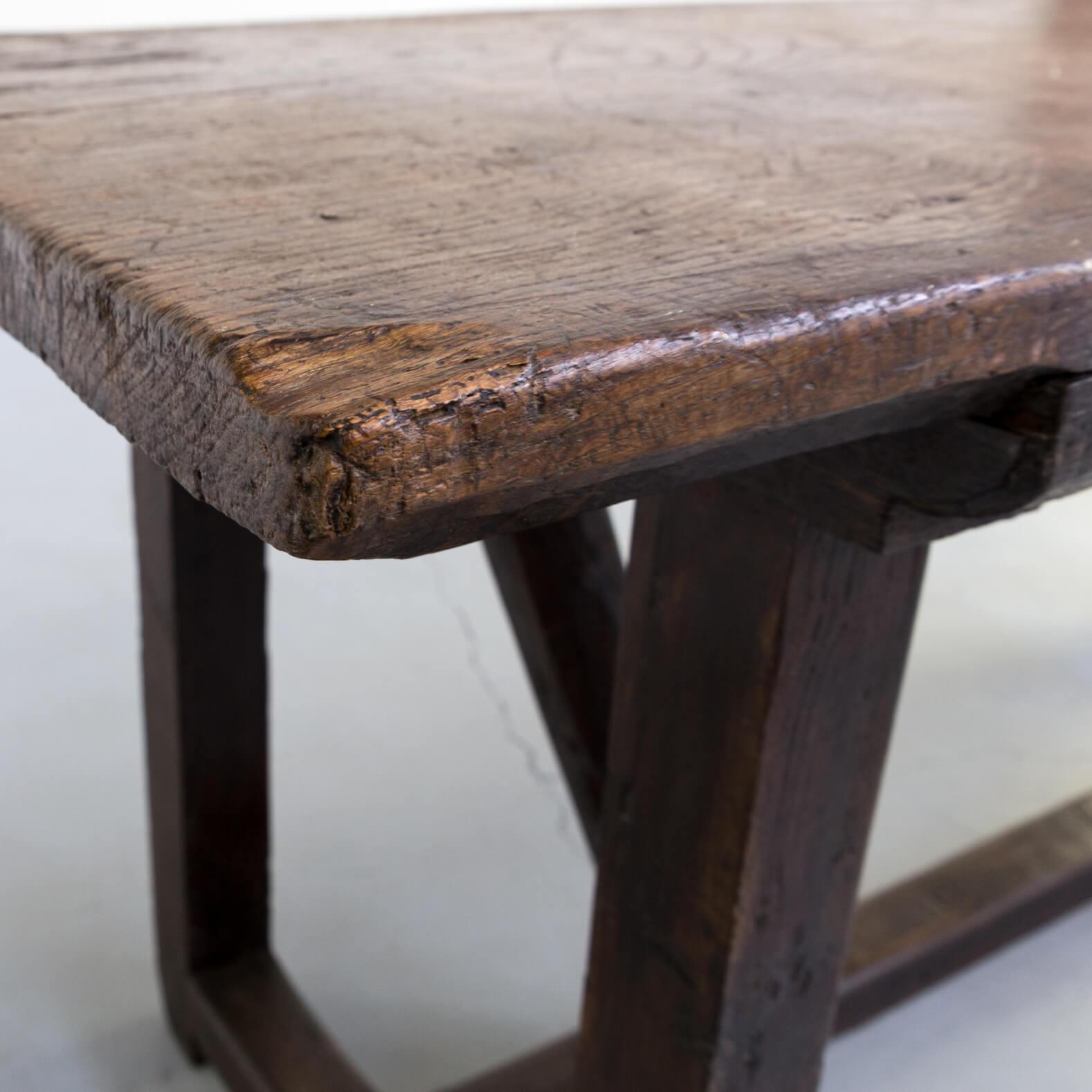 18th Century Antique Rustic Oak Dining / Side Table For Sale 6