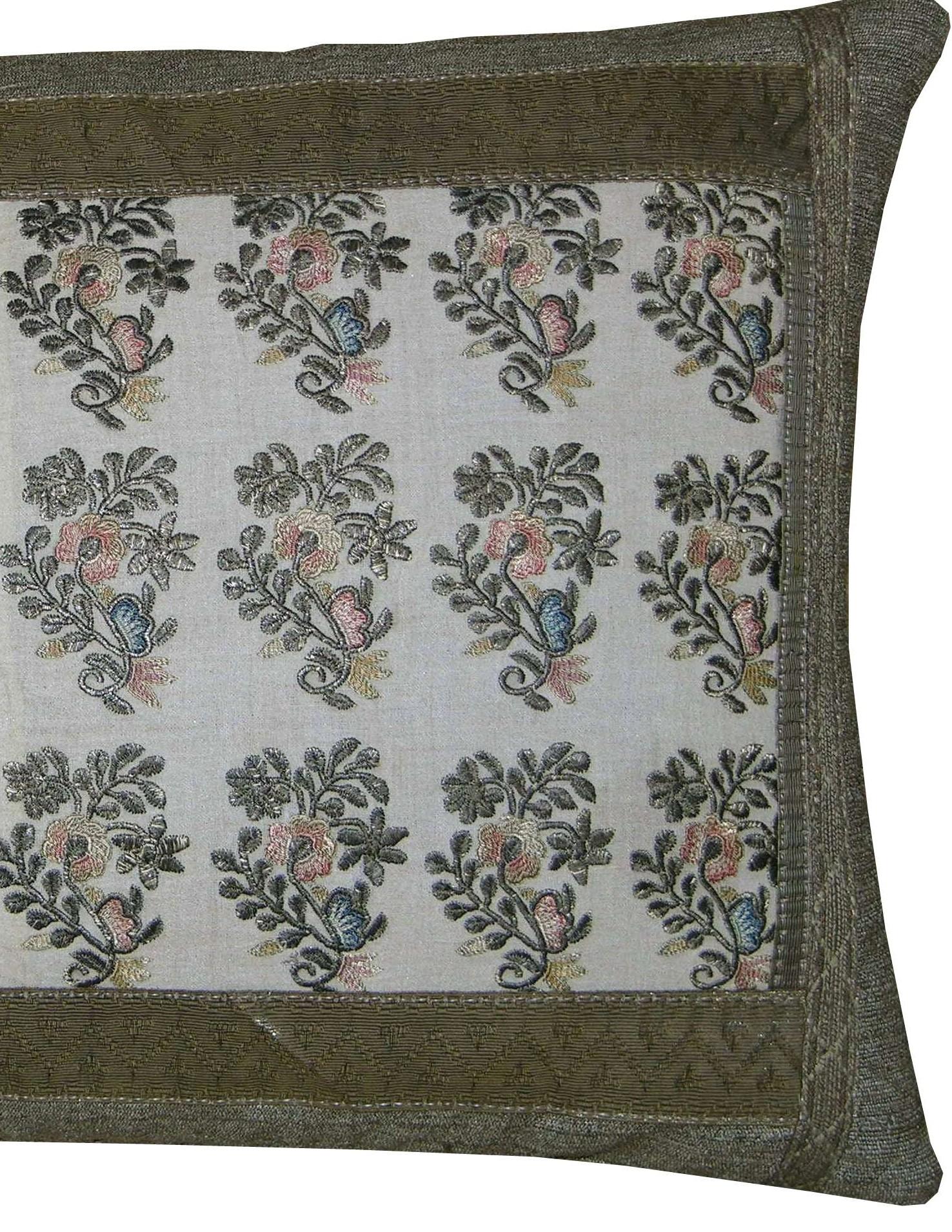 Empire 18th Century Antique Silk Metalic Pillow For Sale