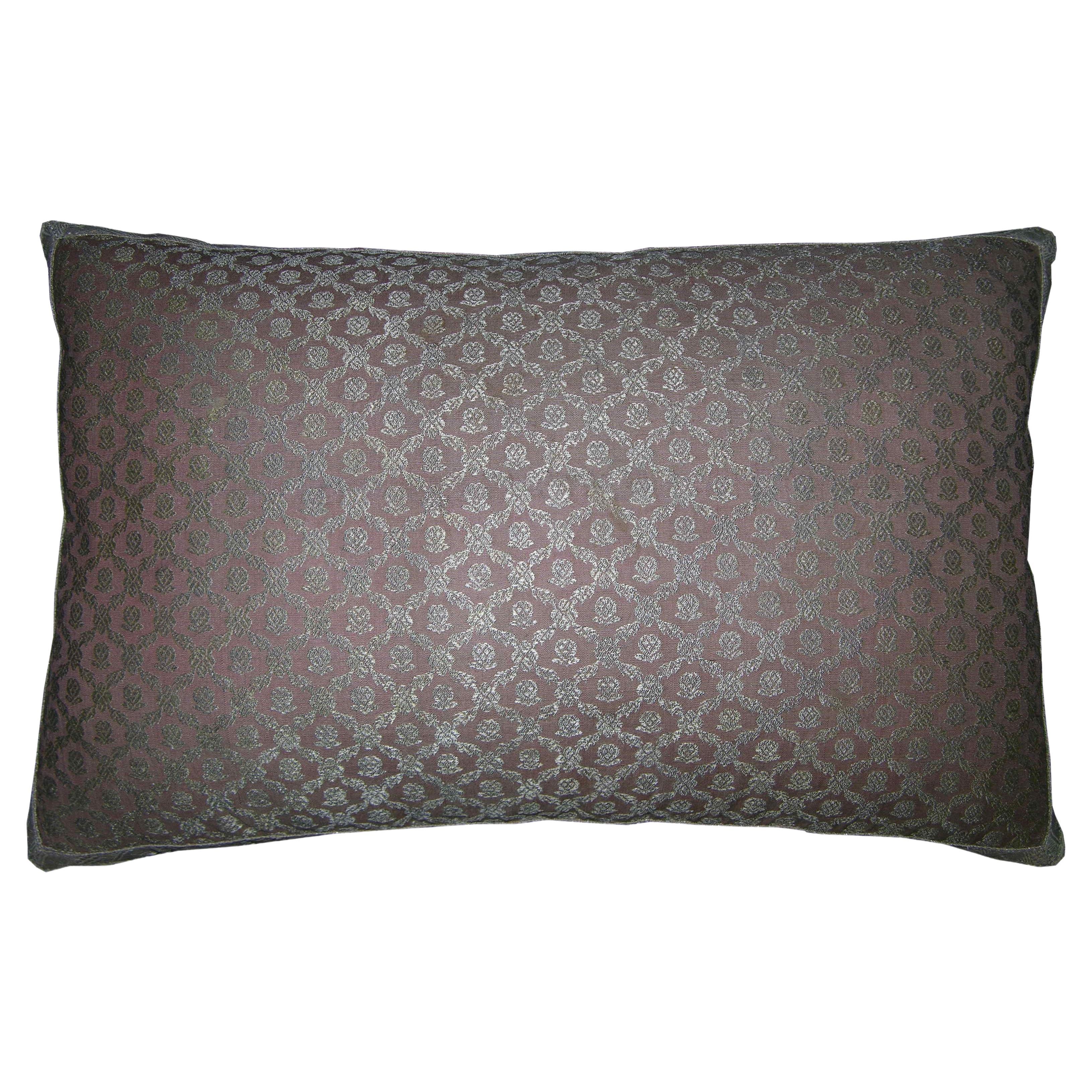 18th Century Antique Silk Metalic Pillow For Sale