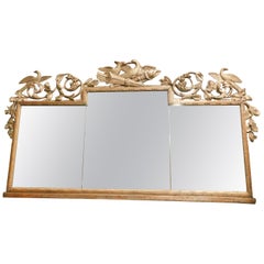 18th Century Antique Silver Mirror Flowers and Birds, Wood, Original and Perfect