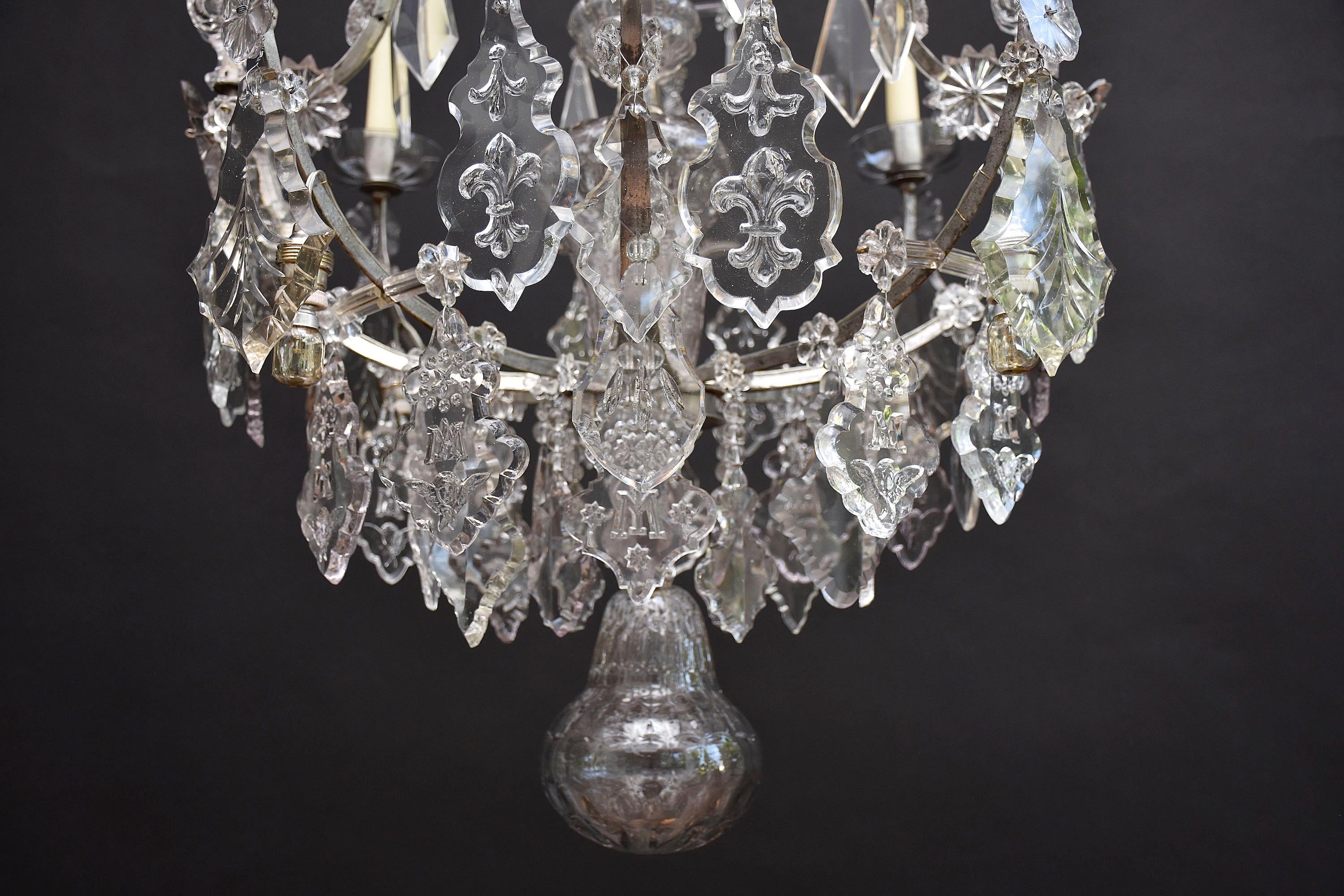 18th century antique silvered candle cage crystal chandelier in style of Karl VI For Sale 2
