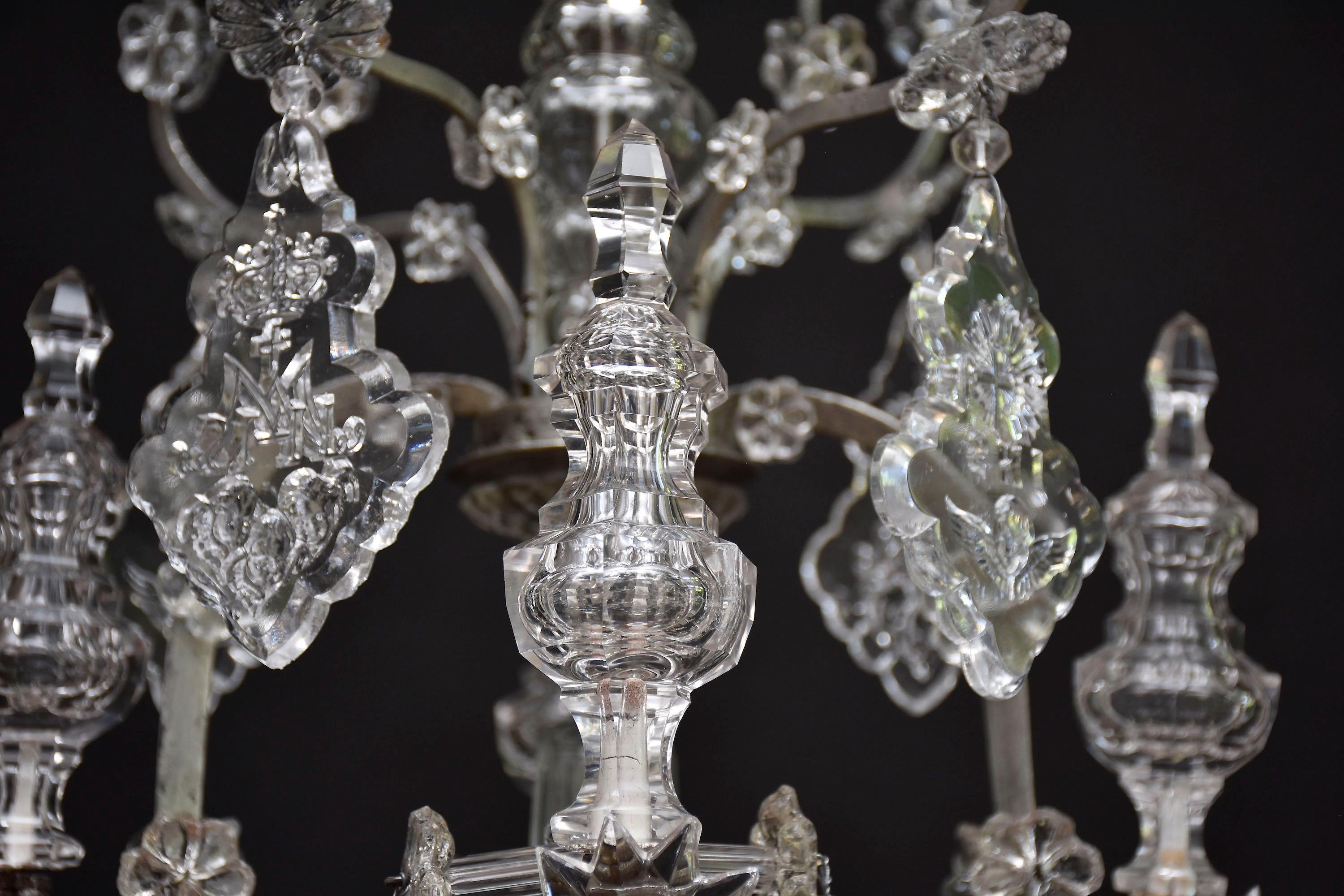 18th century antique silvered candle cage crystal chandelier in style of Karl VI For Sale 3
