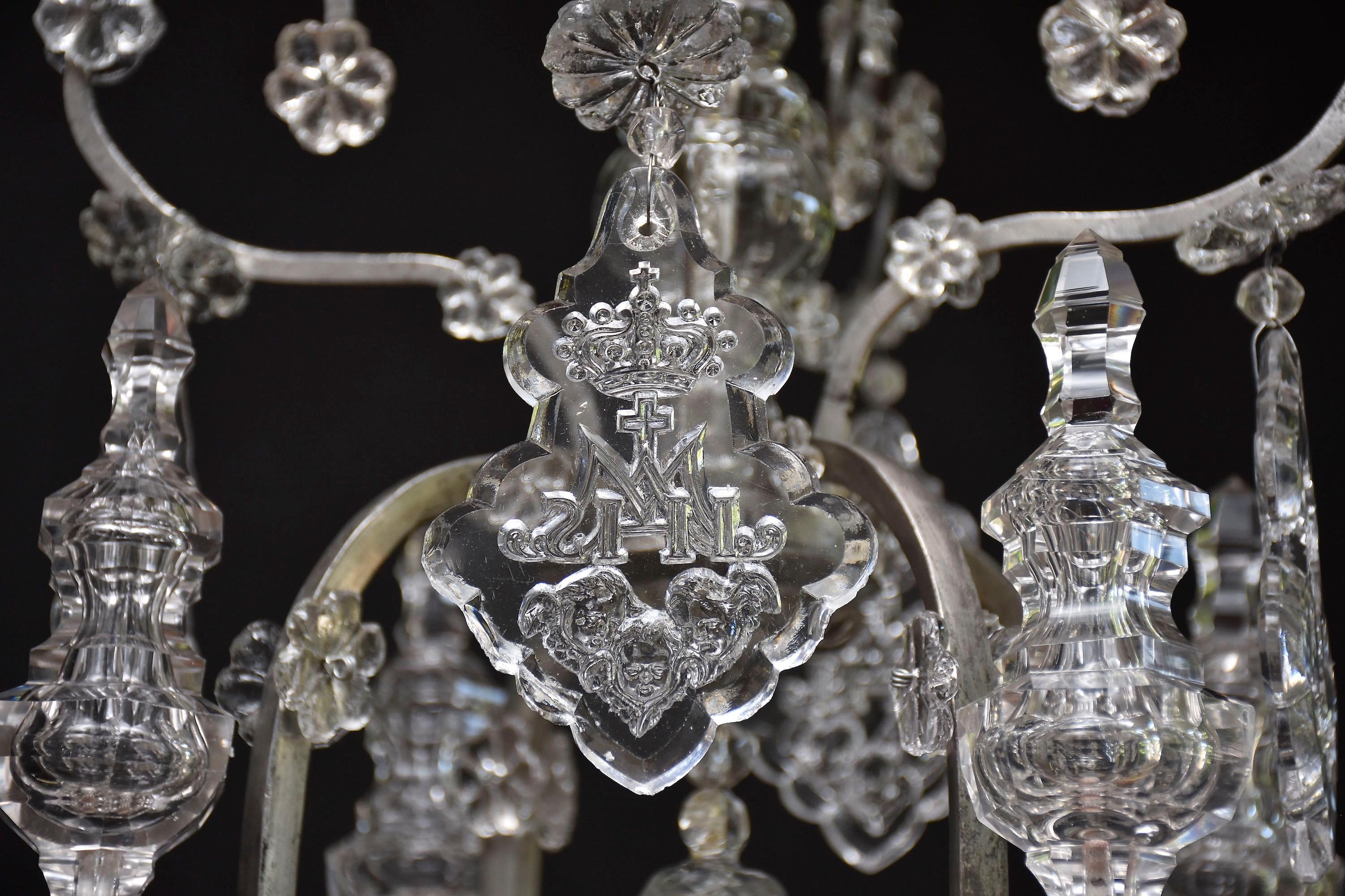 18th century antique silvered candle cage crystal chandelier in style of Karl VI For Sale 4