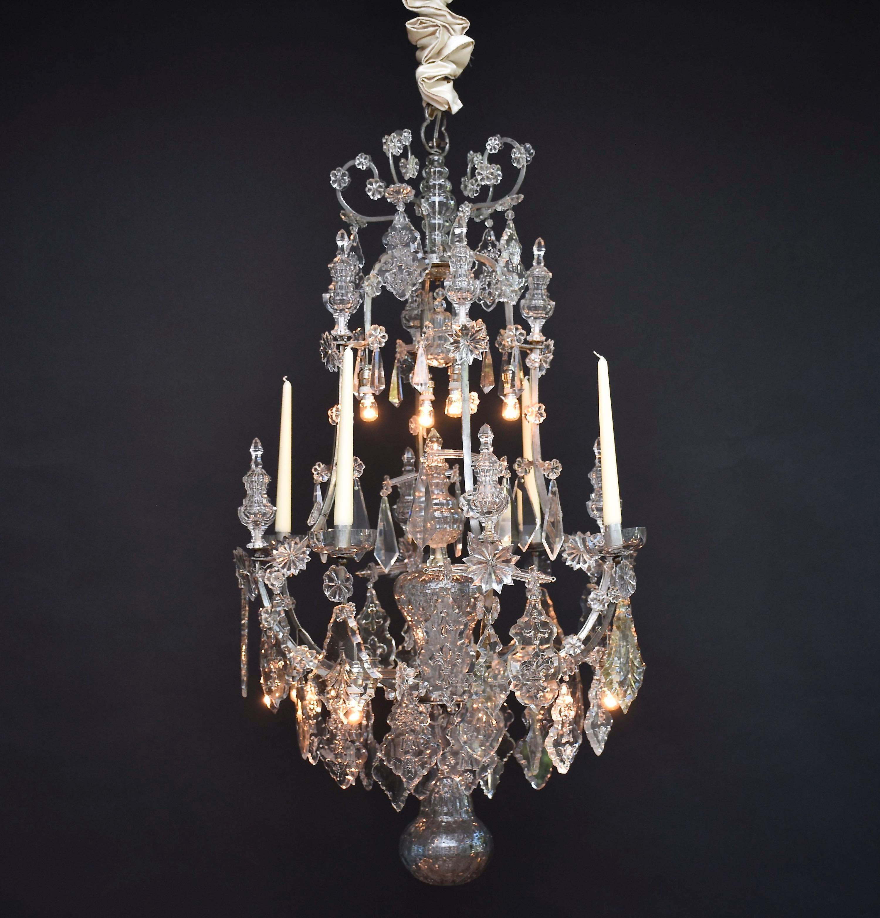 18th century antique silvered candle cage crystal chandelier in style of Karl VI For Sale 5