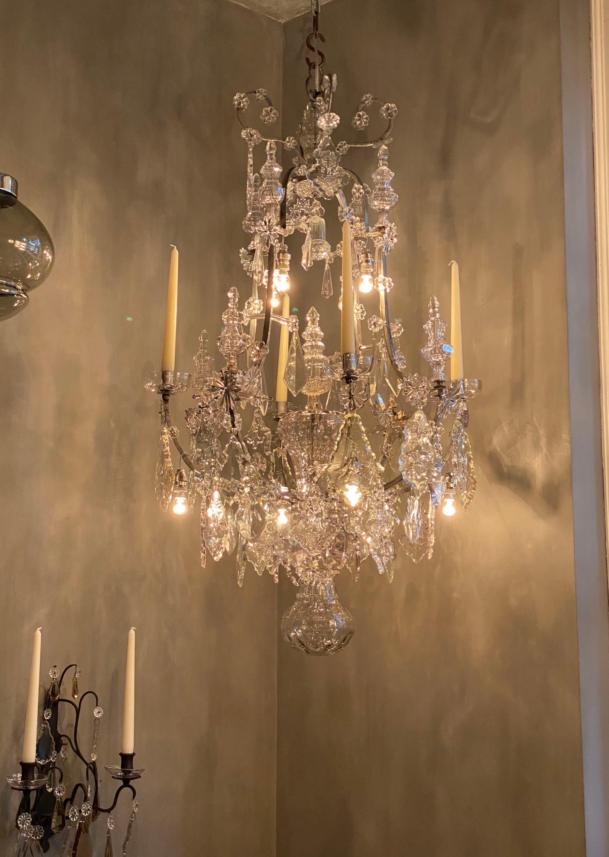 18th century antique silvered candle cage crystal chandelier in style of Karl VI For Sale 6