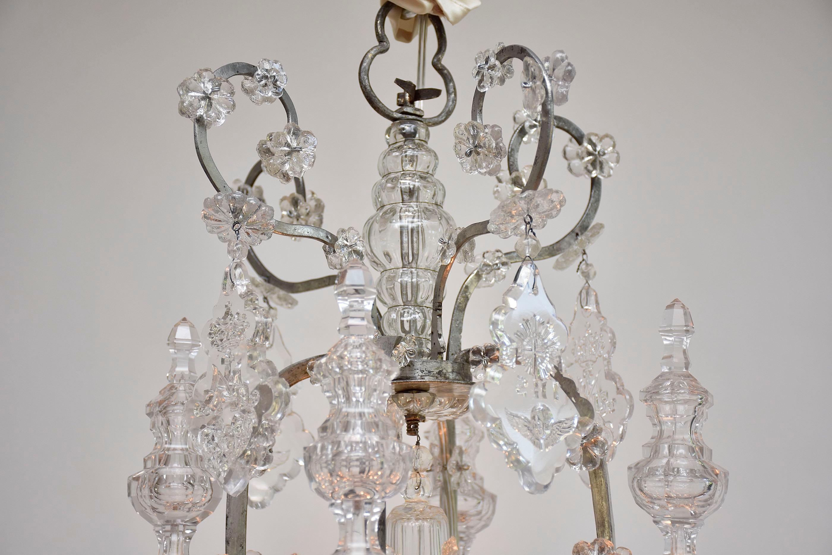 Austrian 18th century antique silvered candle cage crystal chandelier in style of Karl VI For Sale