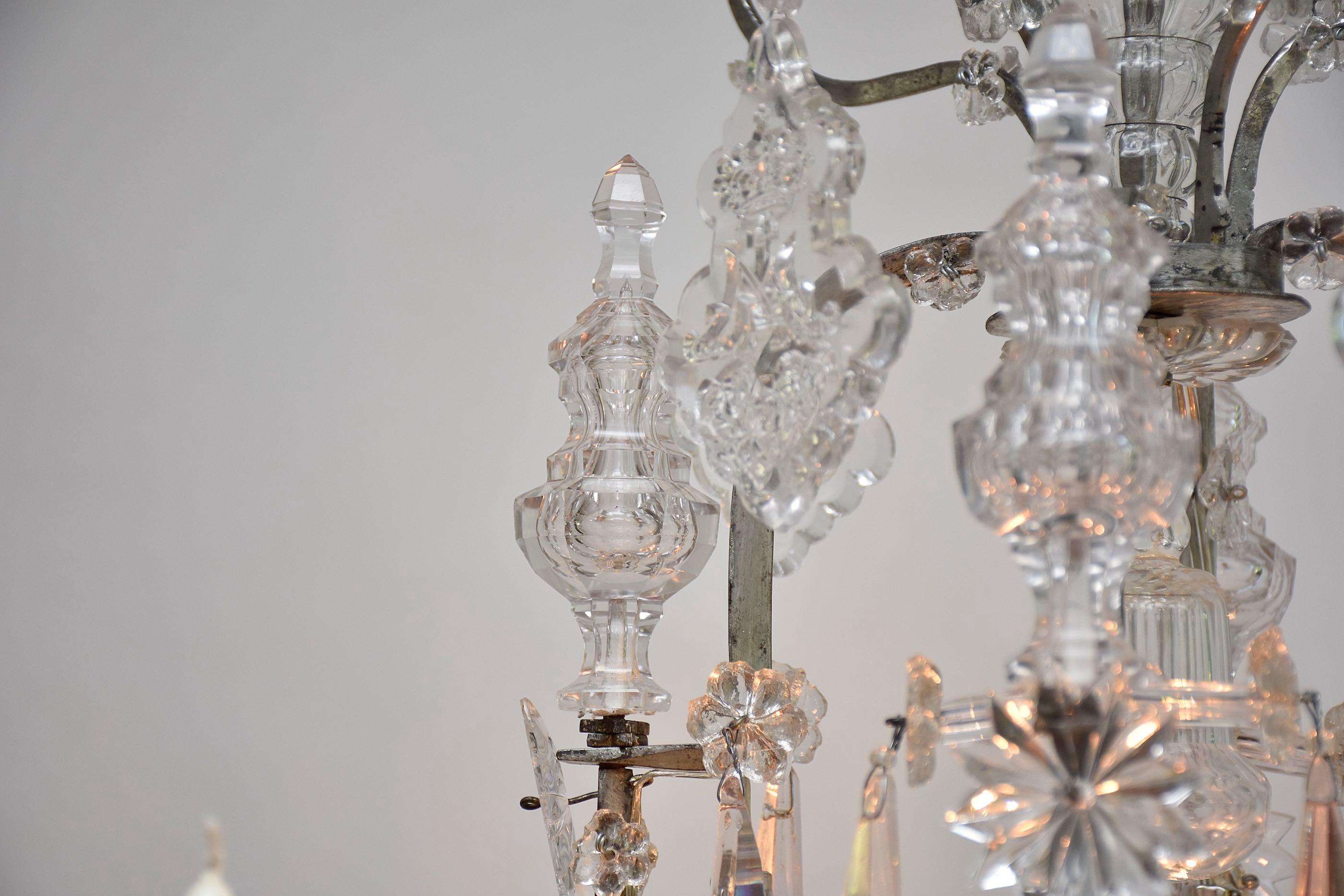 Hand-Crafted 18th century antique silvered candle cage crystal chandelier in style of Karl VI For Sale