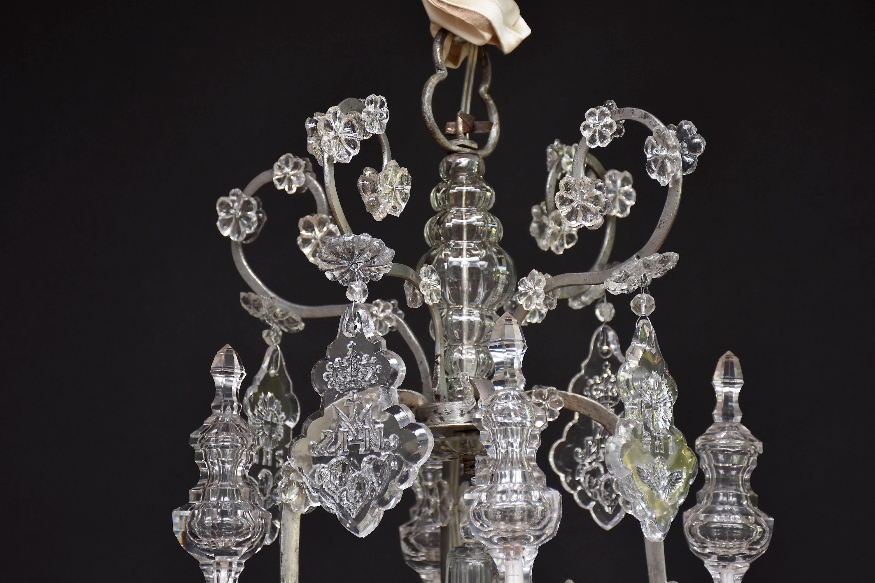 18th century antique silvered candle cage crystal chandelier in style of Karl VI In Good Condition For Sale In SON EN BREUGEL, NL