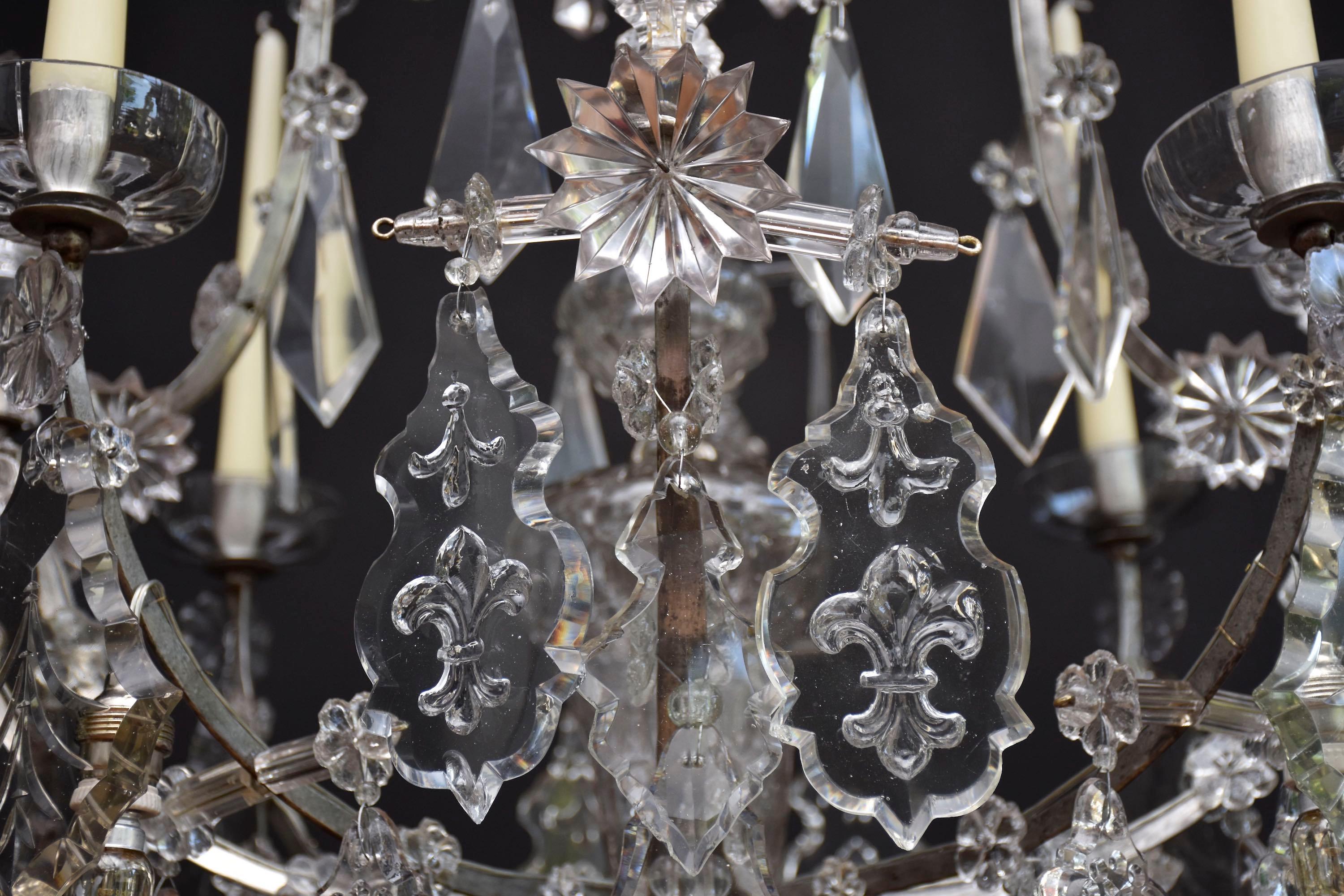 18th century antique silvered candle cage crystal chandelier in style of Karl VI For Sale 1