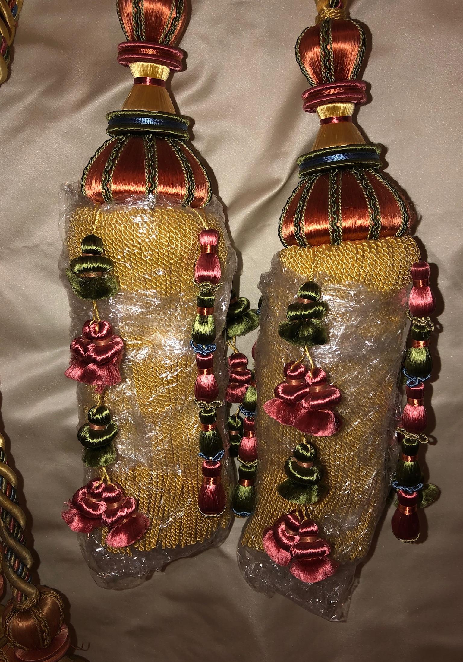 French 18th Century Antique Style Tassels, 2 Sets of Curtain Tiebacks Houles, France For Sale