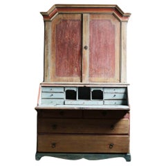 18th Century Antique Swedish Red Painted Baroque Secretary