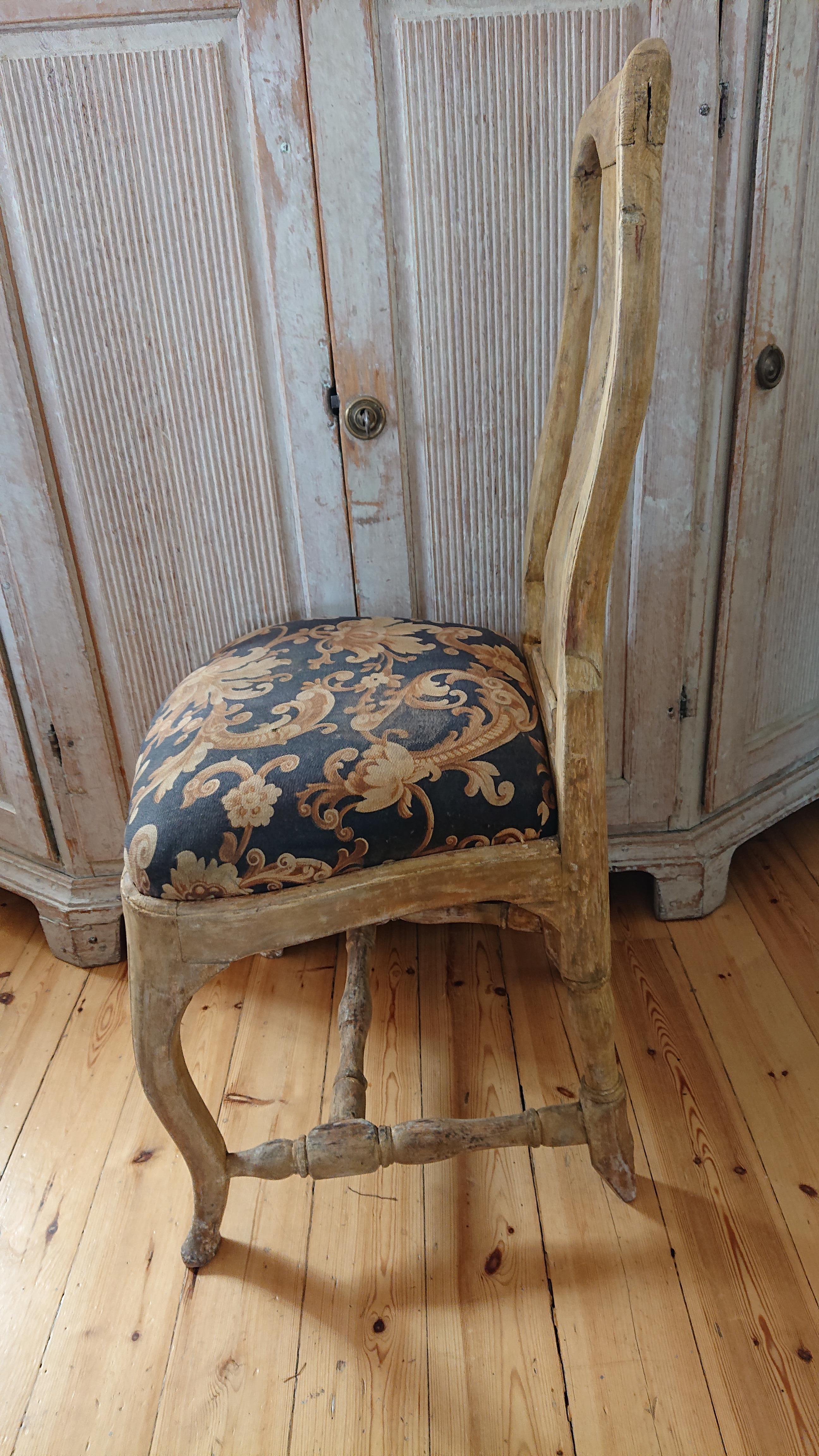 Pine 18th Century Antique Swedish Rococo Side Chair Marked HGK Royal Provenance For Sale