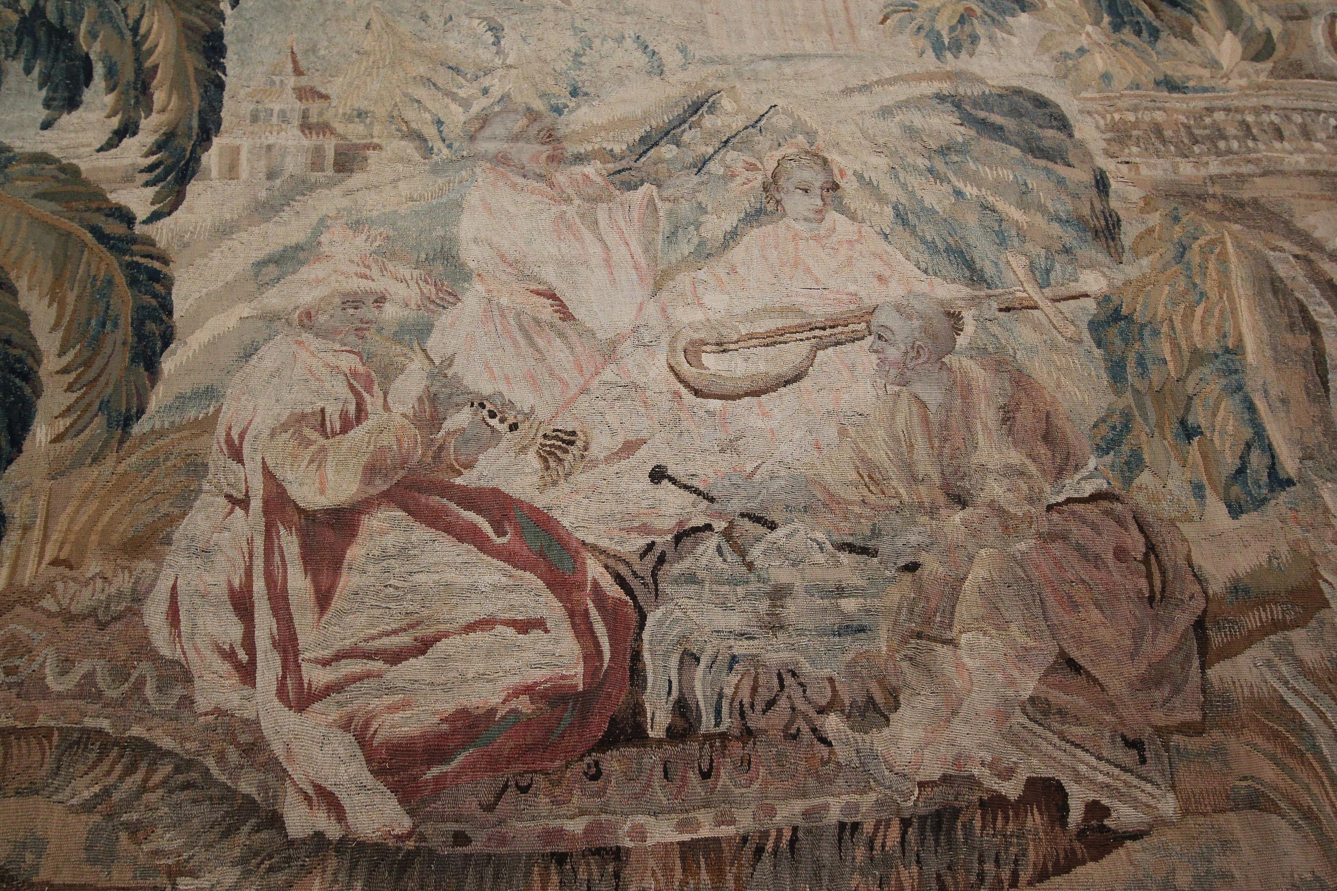 Tapisserie ancienne du 18e siècle tissée à la main en laine et soie par les Flemish en vente 4