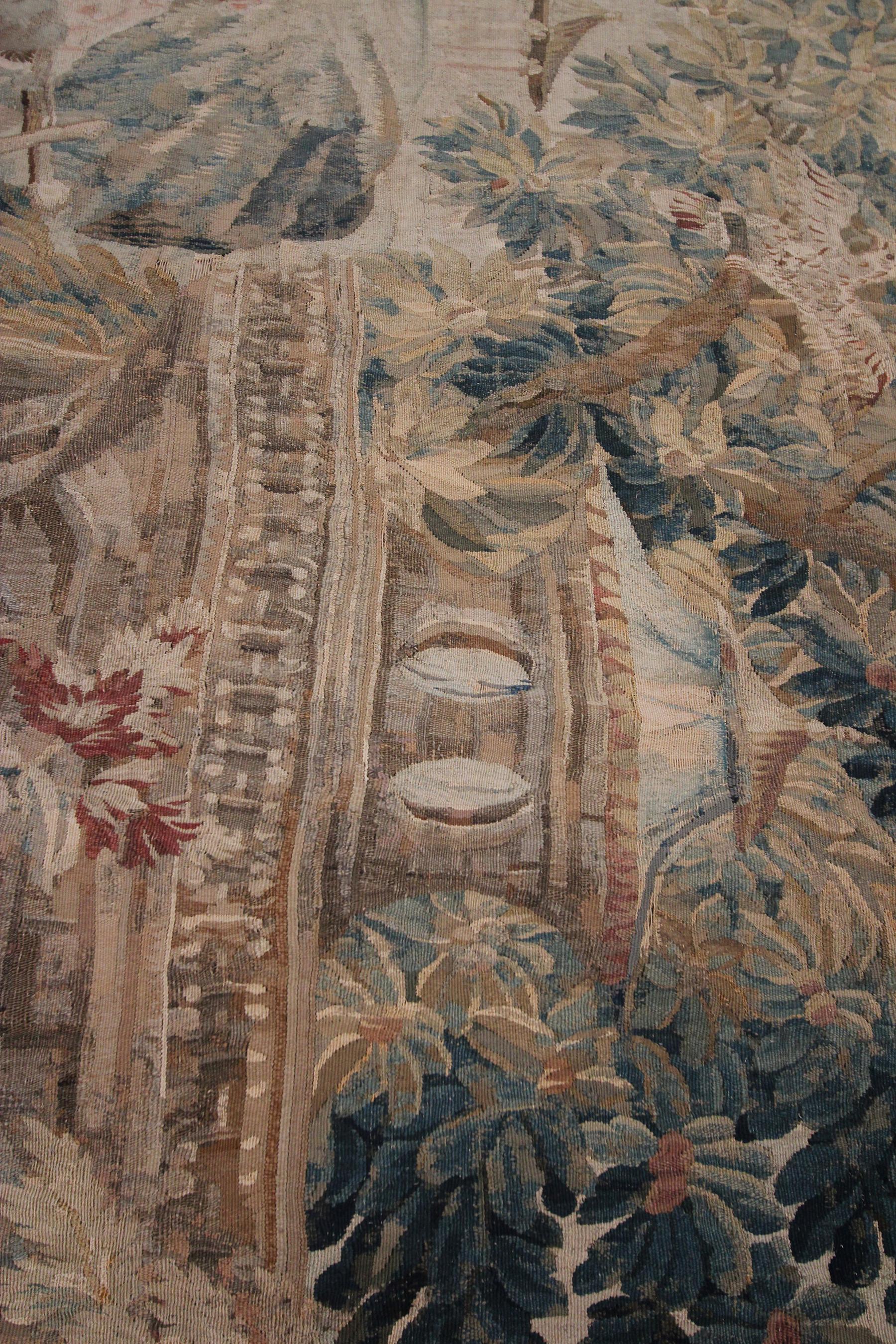 Tapisserie ancienne du 18e siècle tissée à la main en laine et soie par les Flemish en vente 6