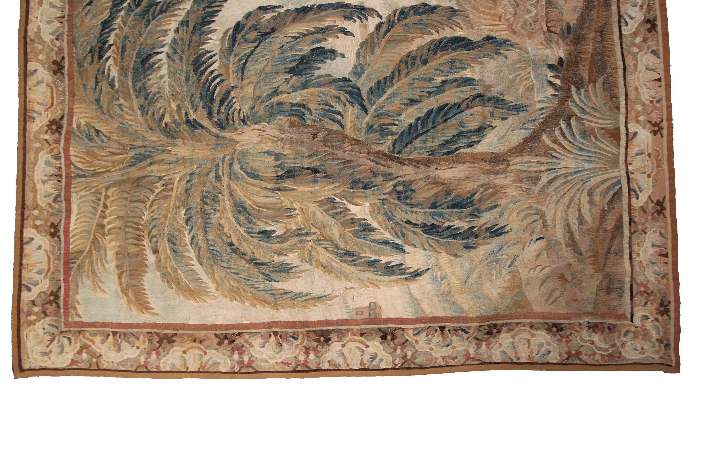 Tapisserie ancienne du 18e siècle tissée à la main en laine et soie par les Flemish en vente 8