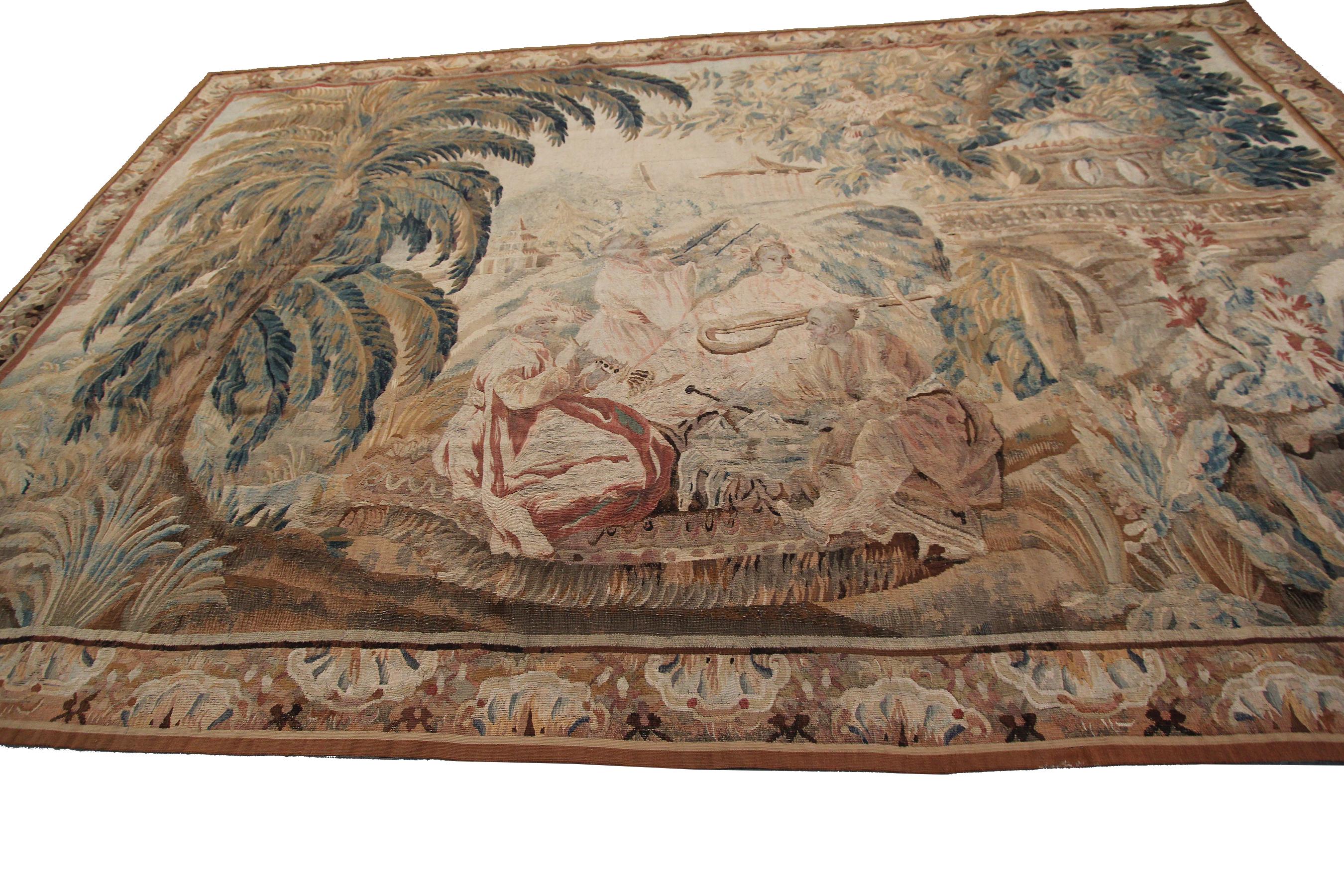 Tapisserie ancienne du 18e siècle tissée à la main en laine et soie par les Flemish en vente 12