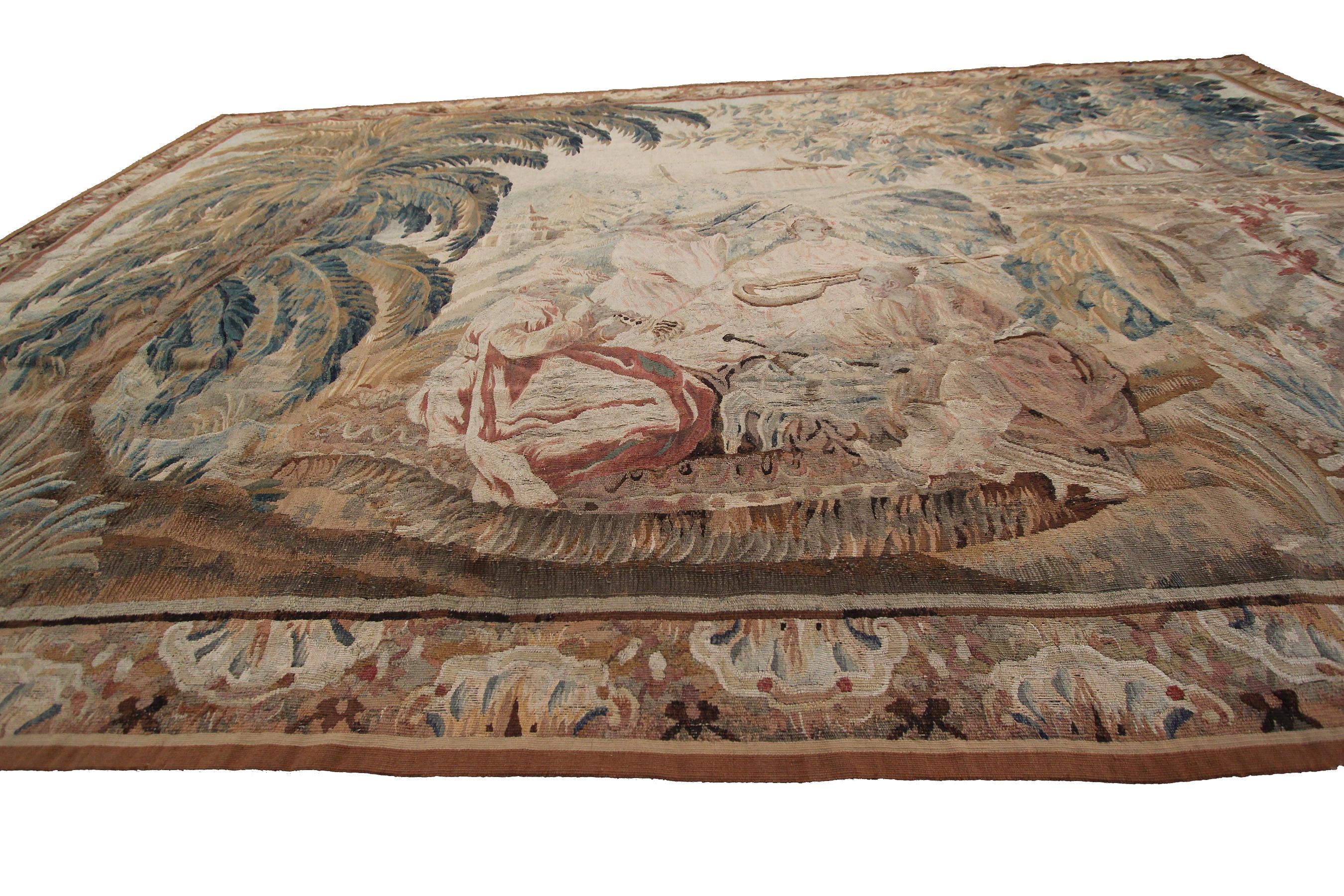 Tapisserie ancienne du 18e siècle tissée à la main en laine et soie par les Flemish en vente 13
