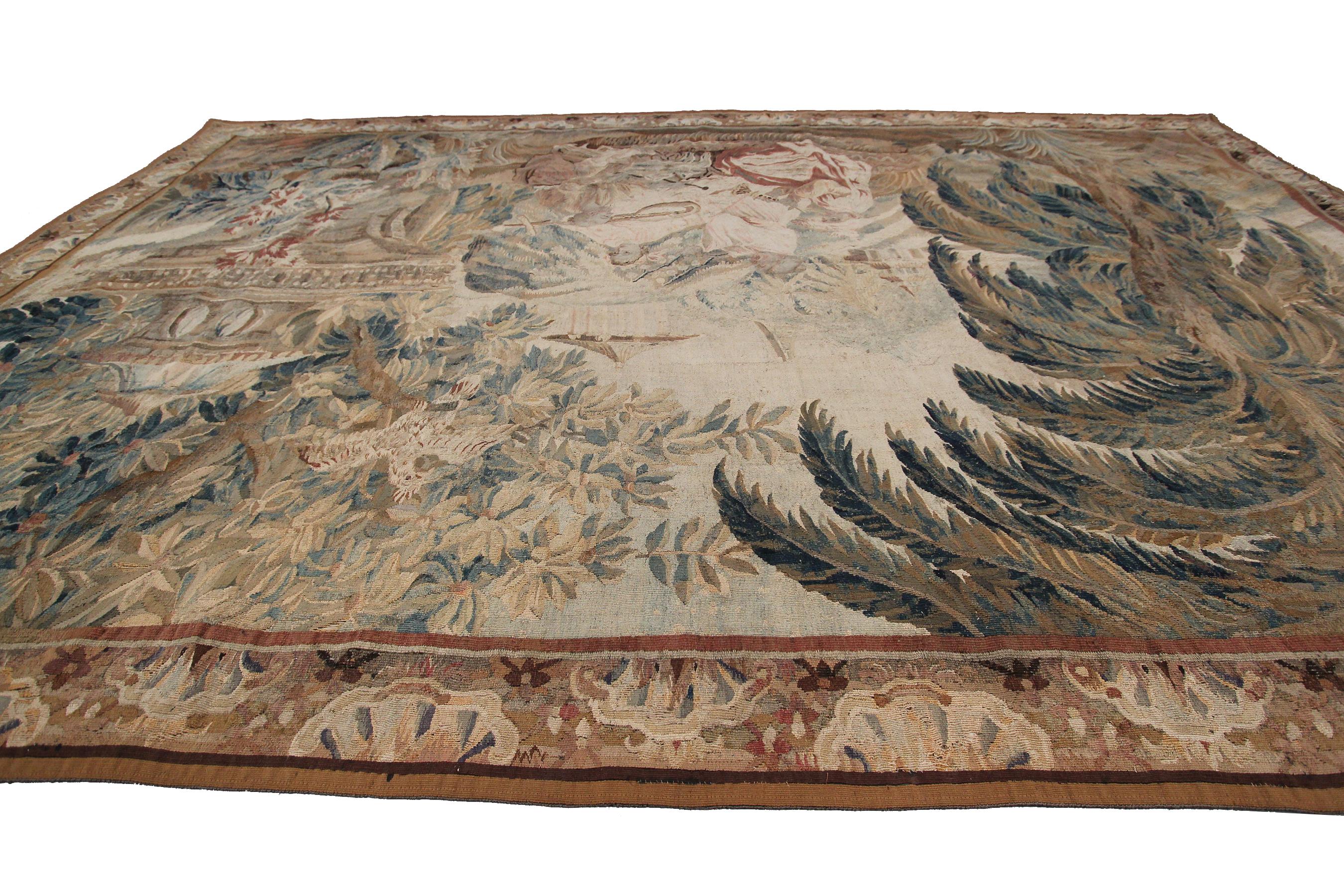 Tapisserie ancienne du 18e siècle tissée à la main en laine et soie par les Flemish en vente 2