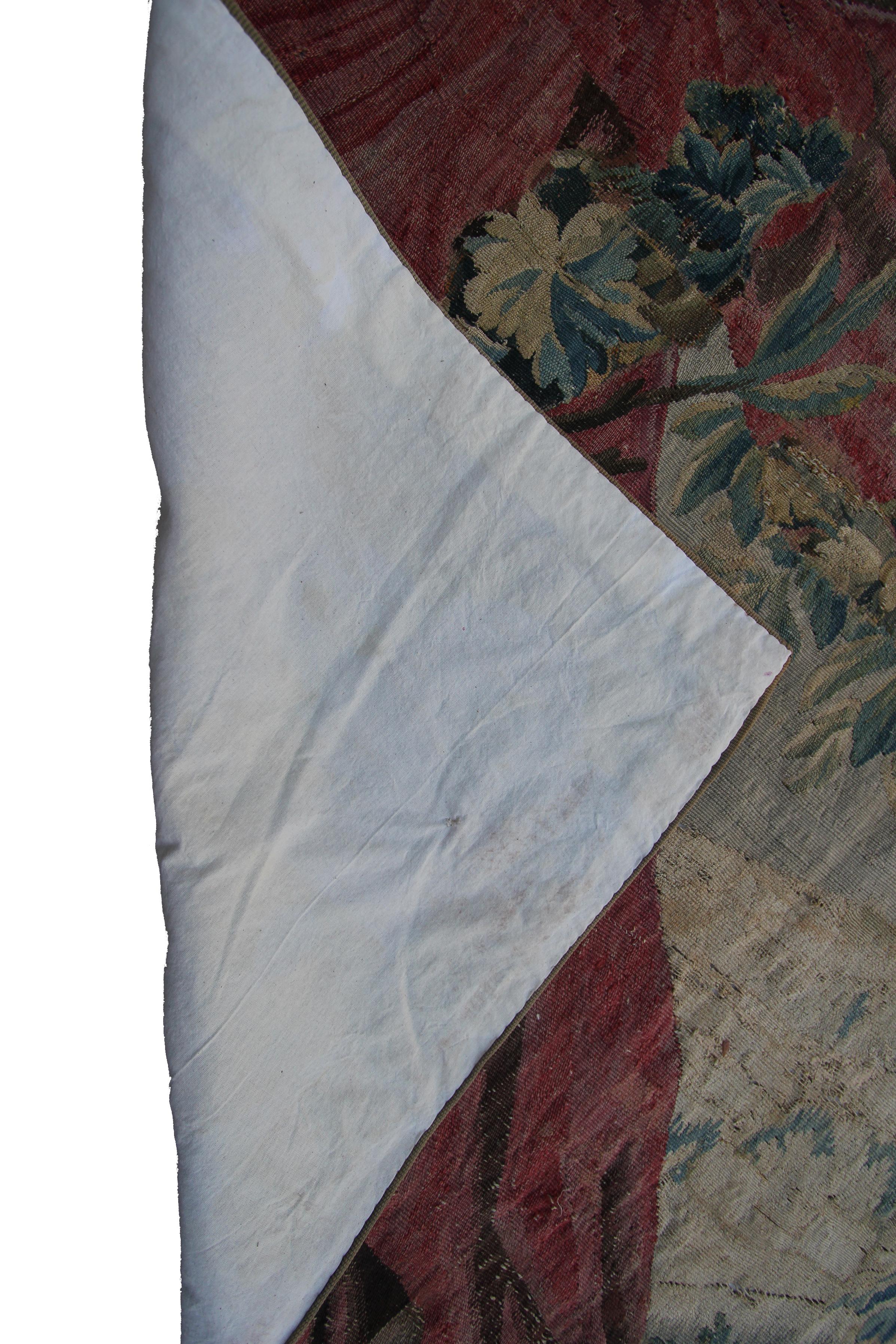 Antiker flämischer Wandteppich aus Wolle und Seide, handgewebt, quadratisch, 5x5, 18. Jahrhundert im Angebot 4