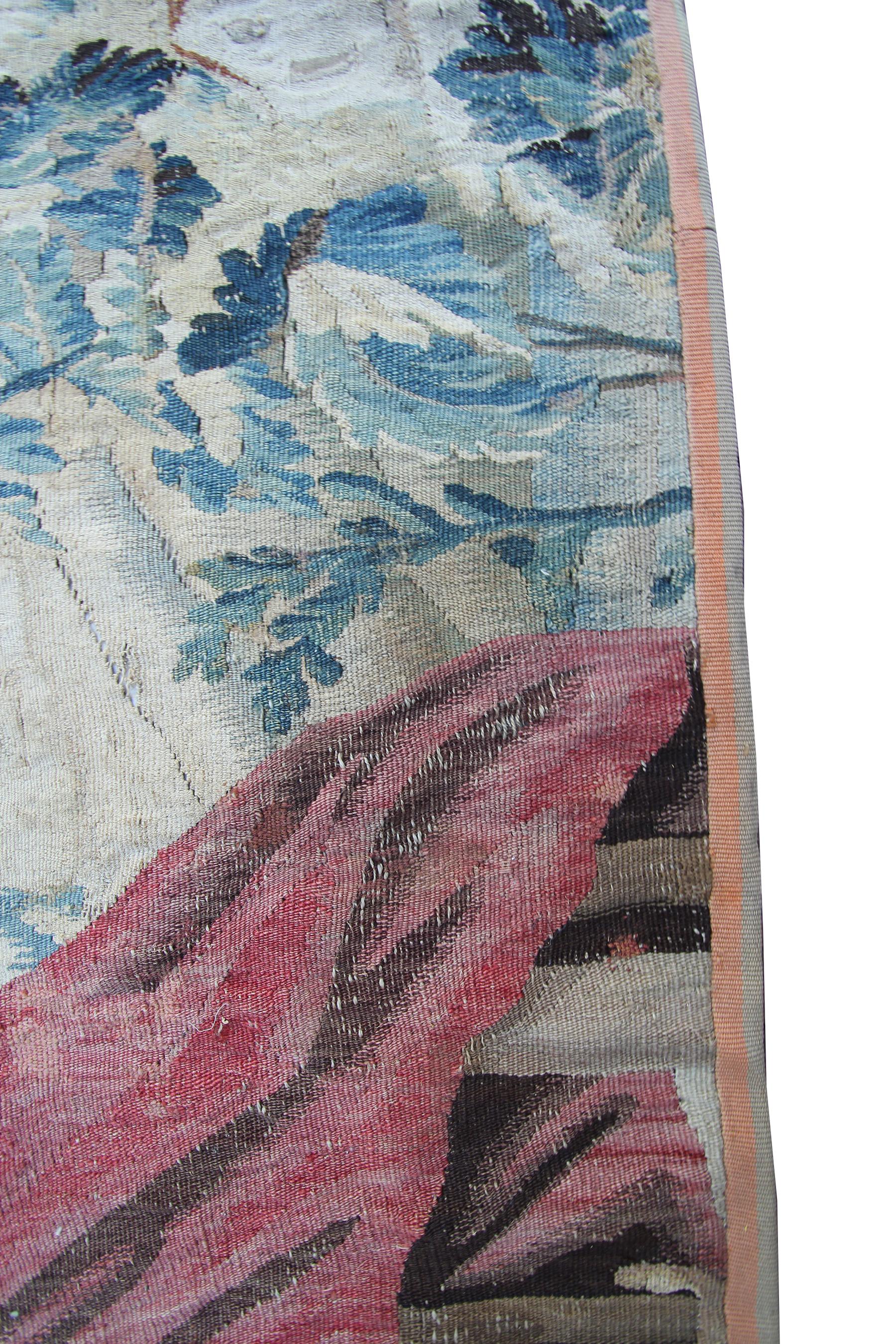 18th Century Antique Tapestry Flemish Wool & Silk Handwoven Square Verdure For Sale 5