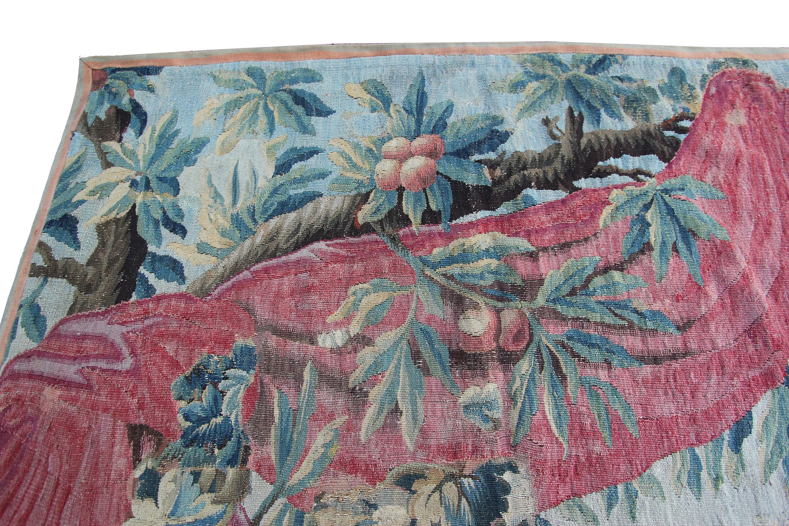 Hand-Woven 18th Century Antique Tapestry Flemish Wool & Silk Handwoven Square Verdure For Sale