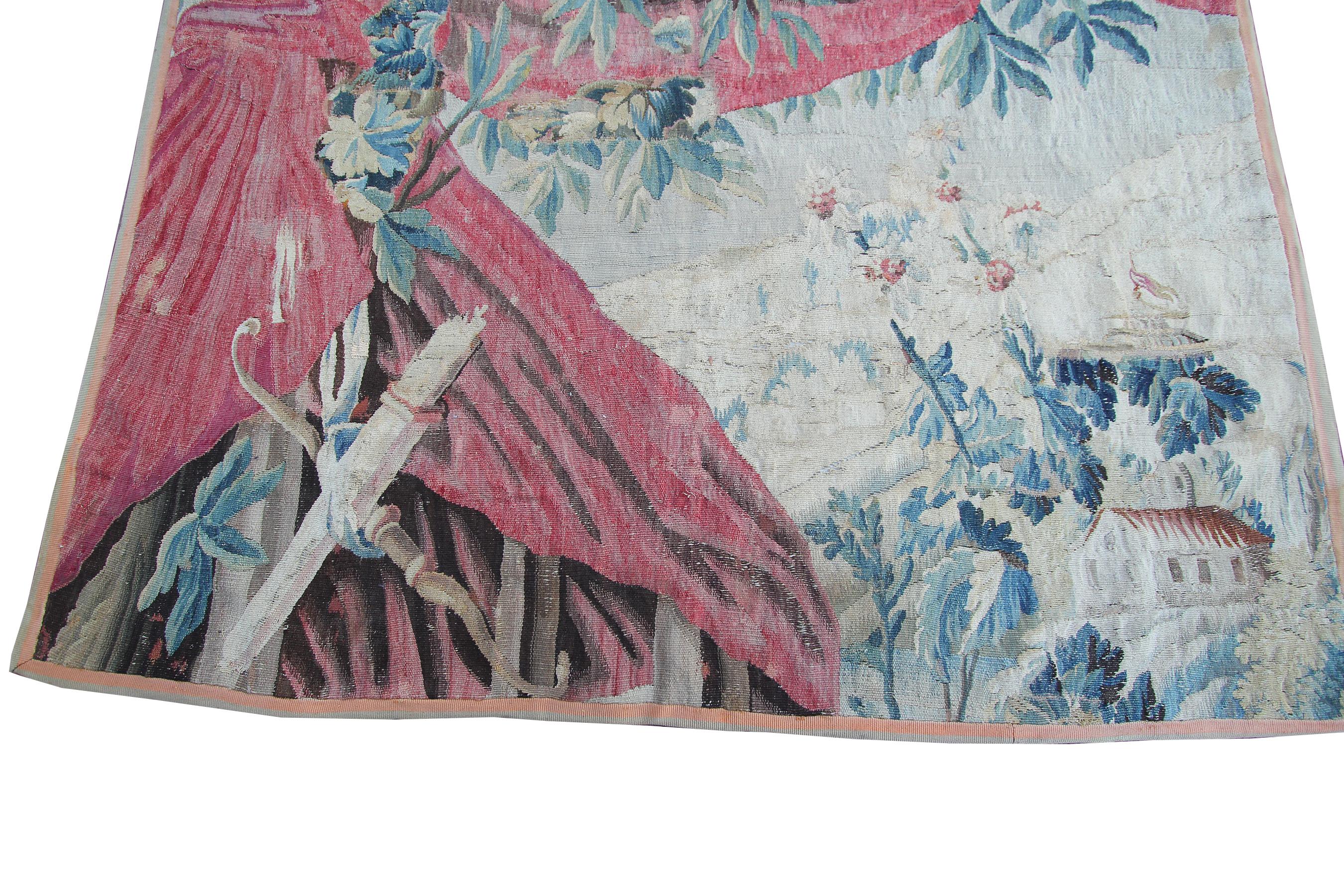 Tapisserie ancienne du 18ème siècle en laine et soie flamande tissée à la main Verdure carré 5x5 Bon état - En vente à New York, NY