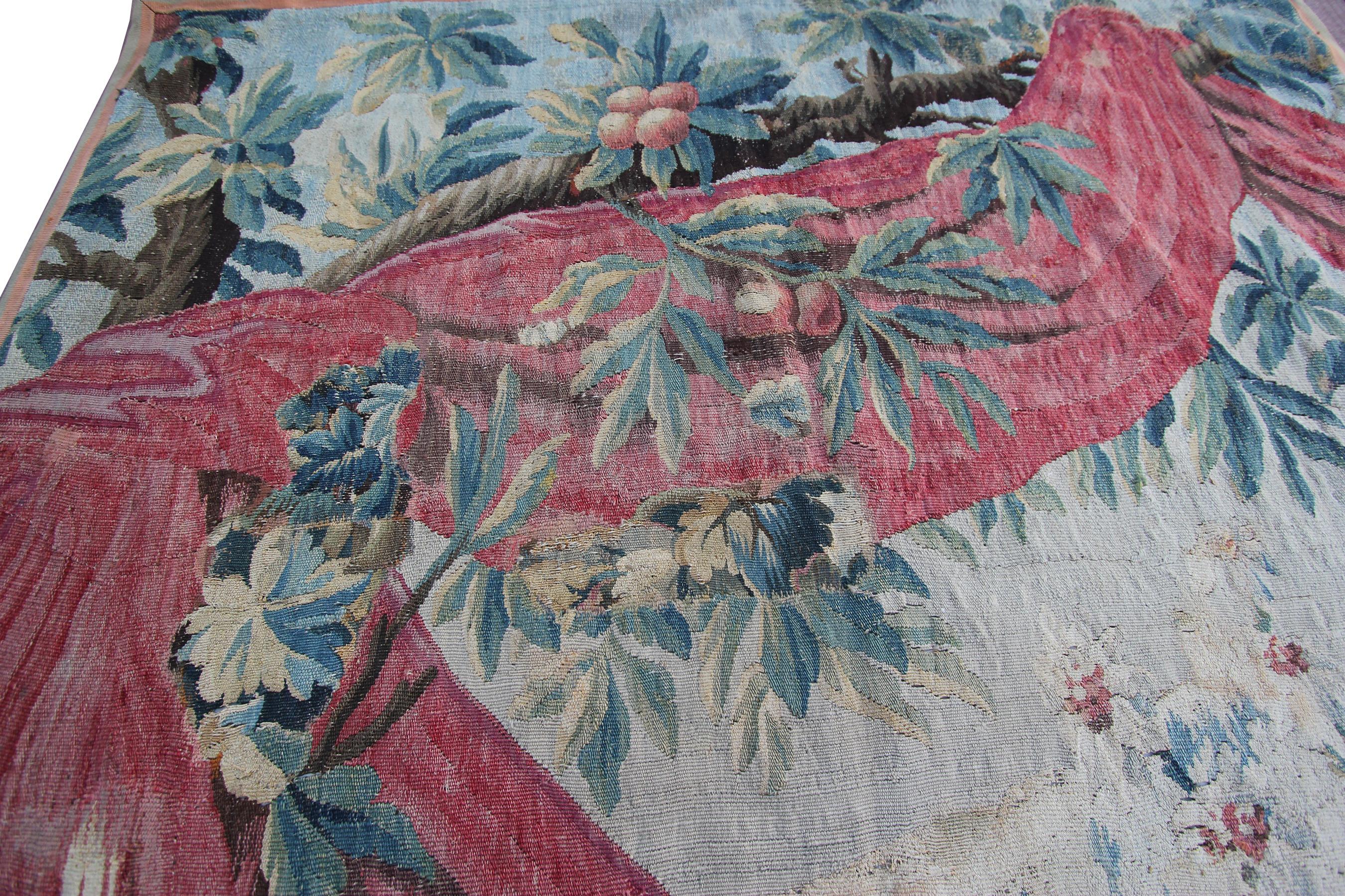 18th Century Antique Tapestry Flemish Wool & Silk Handwoven Square Verdure For Sale 1
