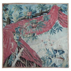 18th Century Antique Tapestry Flemish Wool & Silk Handwoven Square Verdure