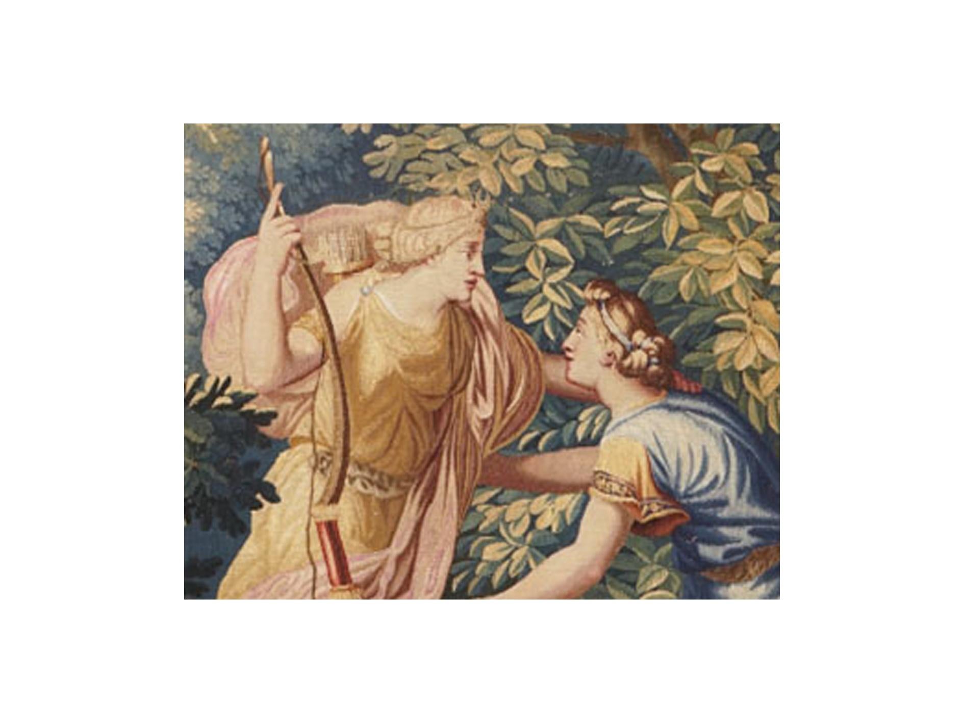 Title: Diana and Endymion
Brussels, 18th century
Dimensions: 300 x 200 cm

Brussels tapestry of the end of seventeenth century.

It represents the goddess Diana recognizable to his bow and crown adorned with a moon. Huntress finds her lover