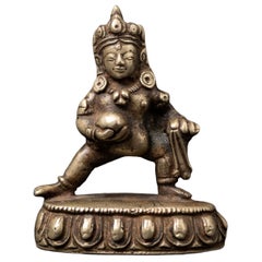 18th century Antique Tibetan silver statue of Jambhala from Tibet