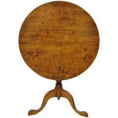 18th Century Antique Tiger Stripe Maple Tilt-Top Queen Anne Tea Table