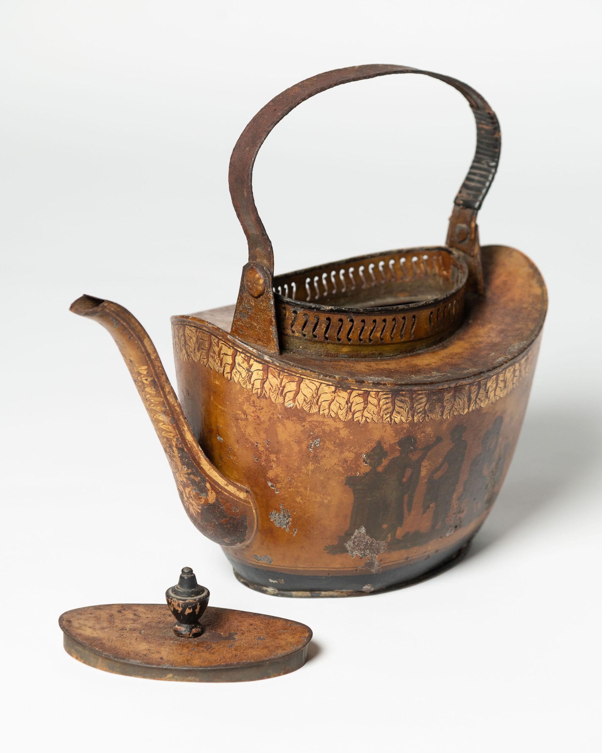 18th Century and Earlier 18th Century antique Tole tea kettle, Dutch, decorative, table decoration  For Sale