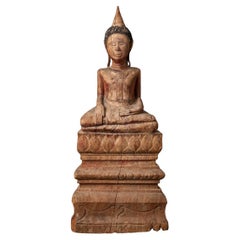 18th century antique wooden Buddha statue from Cambodia in Bhumisparsha mudra