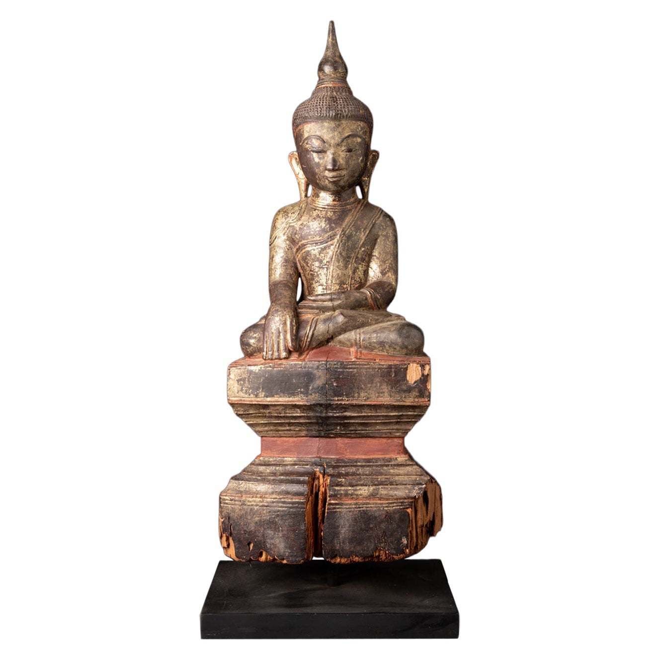 18th century Antique wooden Burmese Buddha statue from Burma