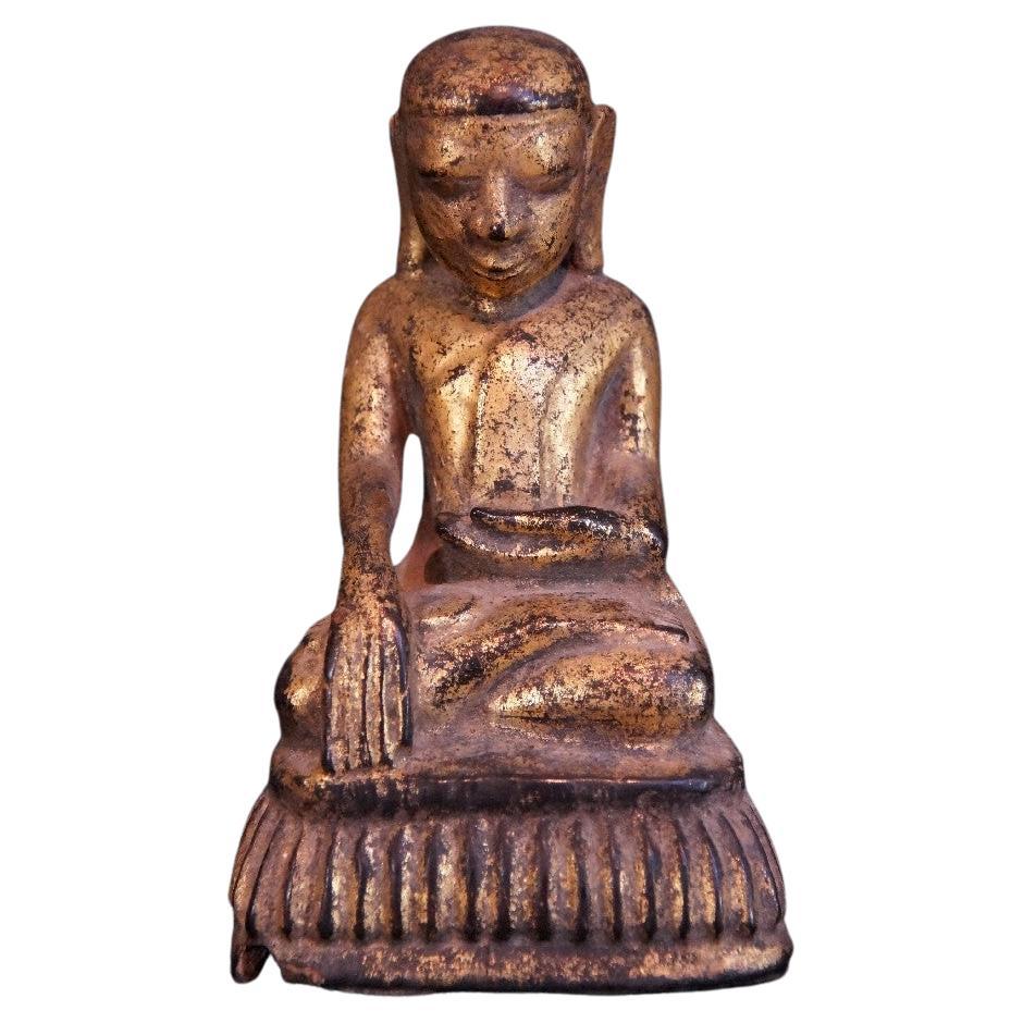 Antike burmesische Monk-Statue aus Holz aus dem 18. Jahrhundert – OriginalBuddhas im Angebot