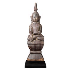 Bouddha Shan en bois ancien de Birmanie du 18e siècle