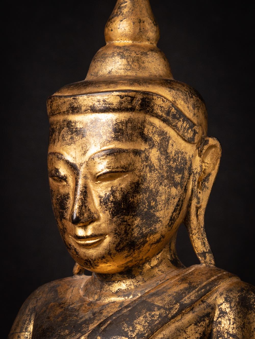 18th century antique wooden Burmese Shan Buddha in Bhumisparsha Mudra  For Sale 5