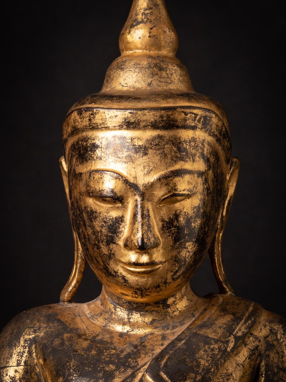 18th century antique wooden Burmese Shan Buddha in Bhumisparsha Mudra  For Sale 6