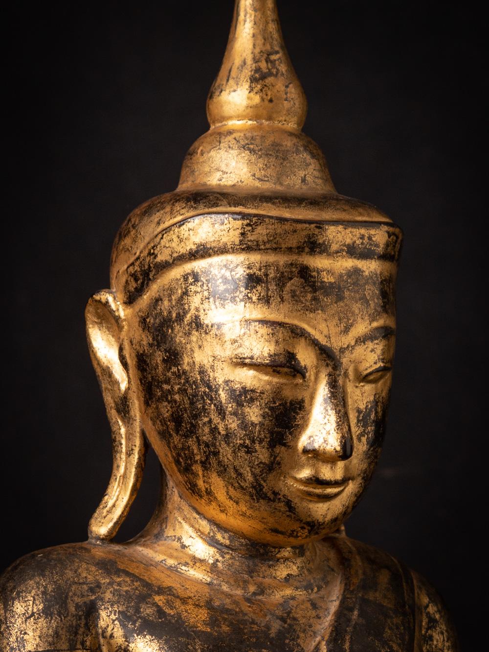 18th century antique wooden Burmese Shan Buddha in Bhumisparsha Mudra  For Sale 7