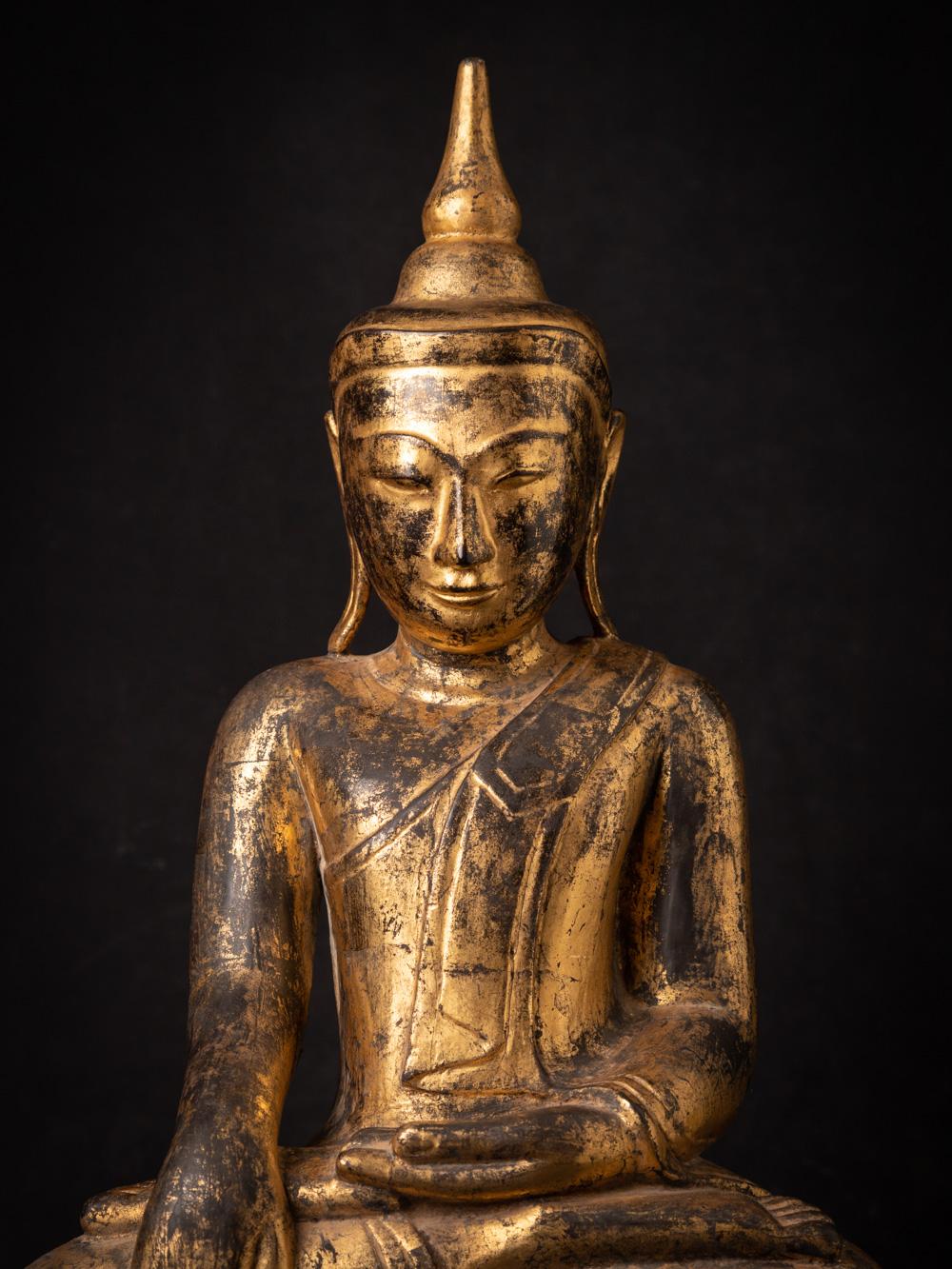 18th century antique wooden Burmese Shan Buddha in Bhumisparsha Mudra  For Sale 9