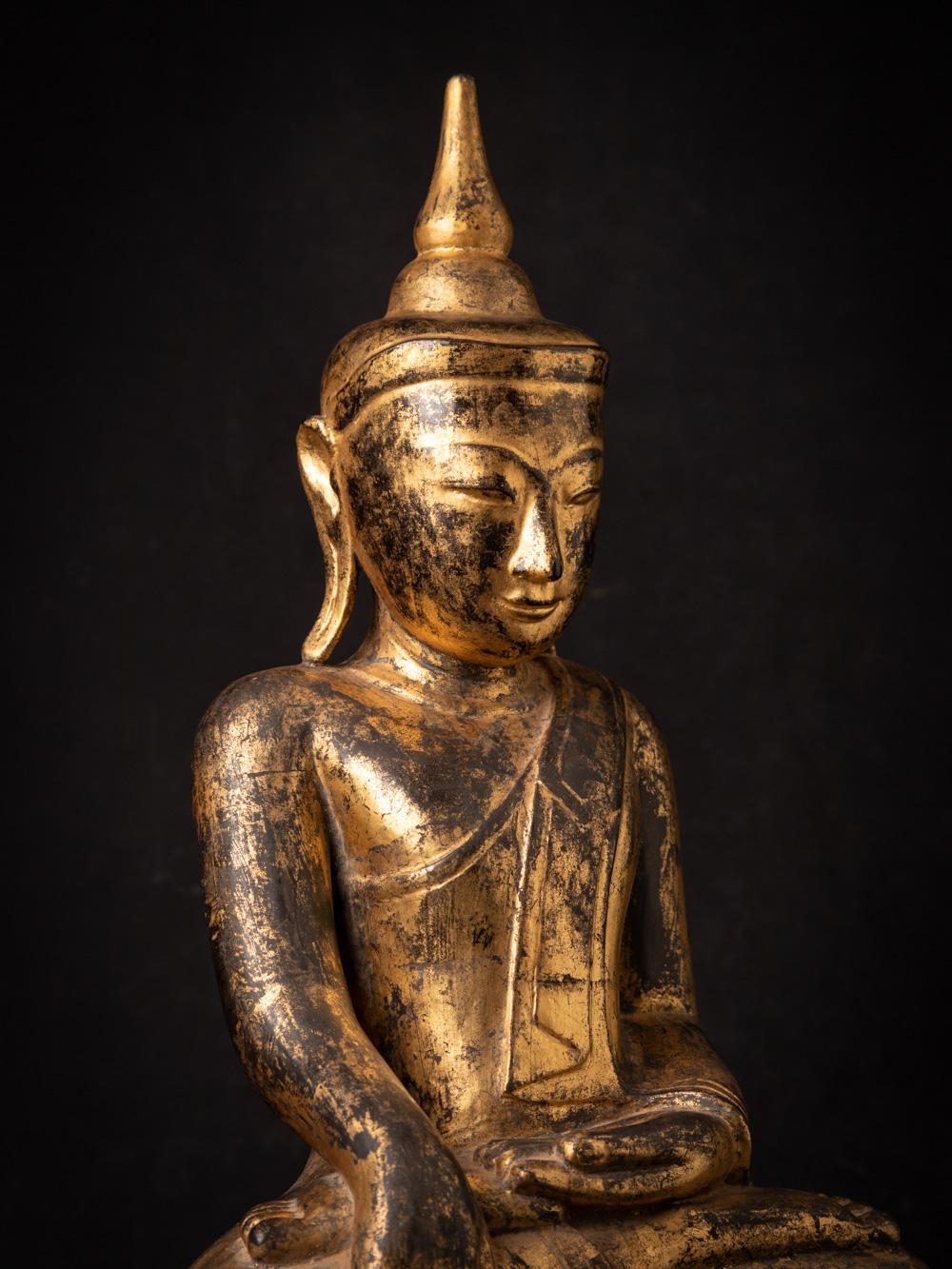 18th century antique wooden Burmese Shan Buddha in Bhumisparsha Mudra For Sale 10