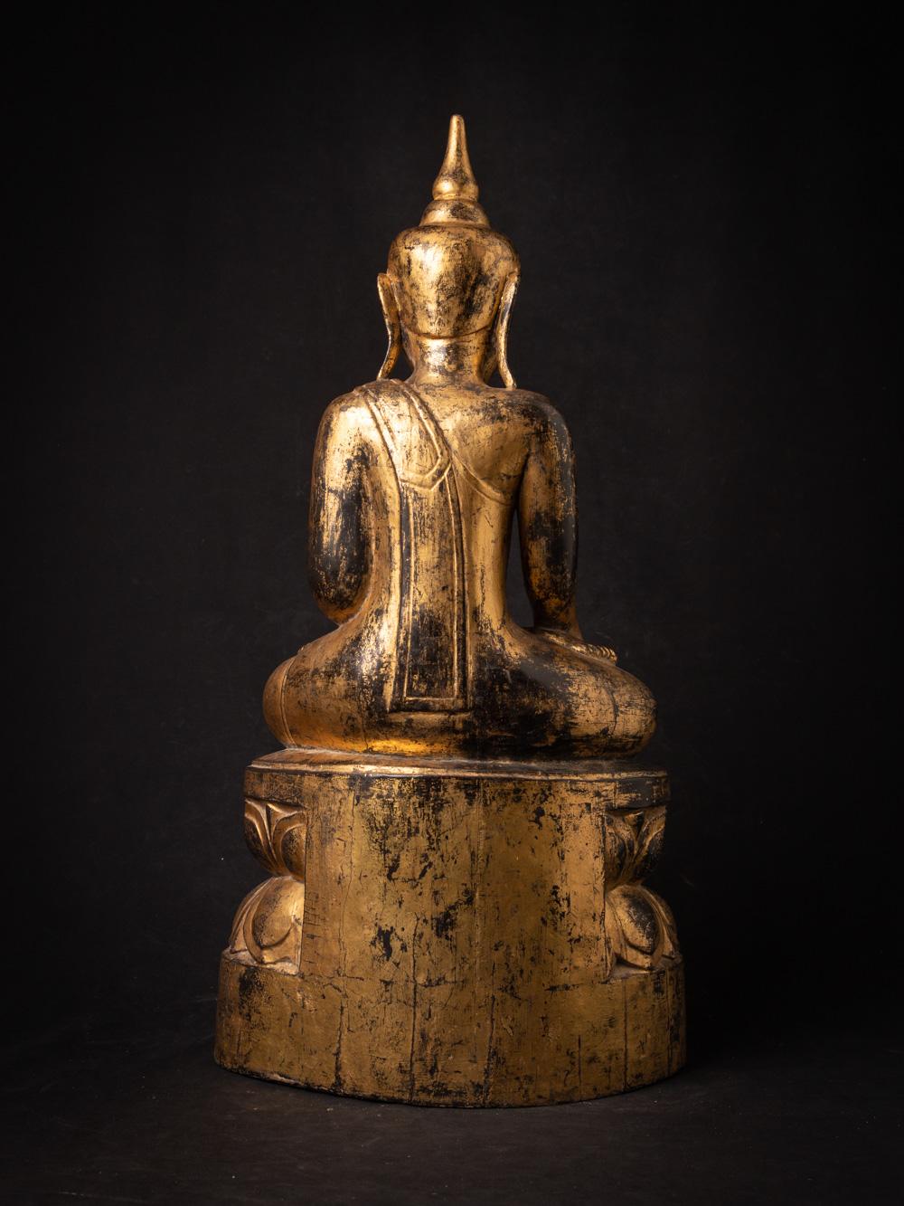 18th century antique wooden Burmese Shan Buddha in Bhumisparsha Mudra  For Sale 13