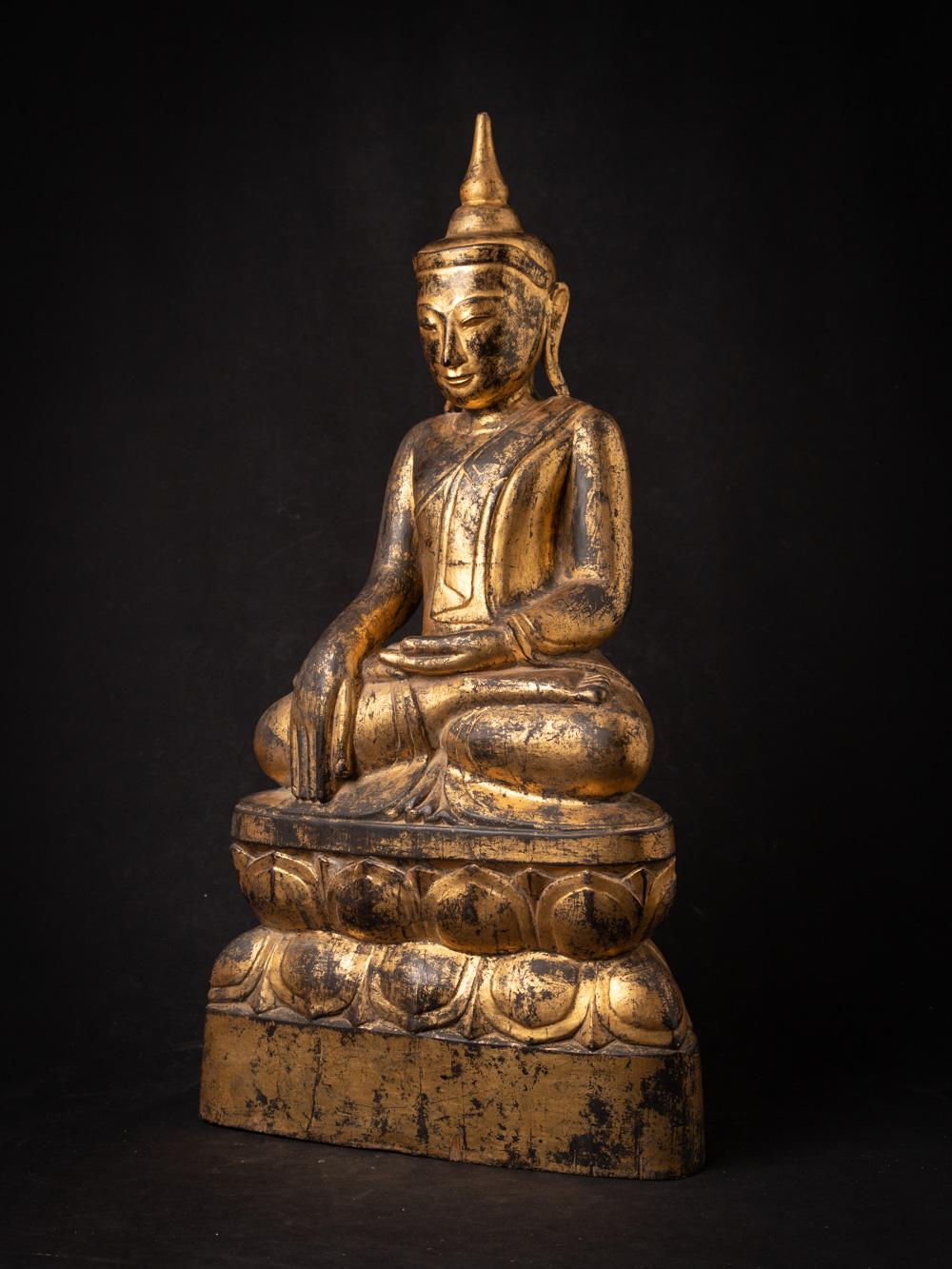 18th century antique wooden Burmese Shan Buddha in Bhumisparsha Mudra For Sale 15