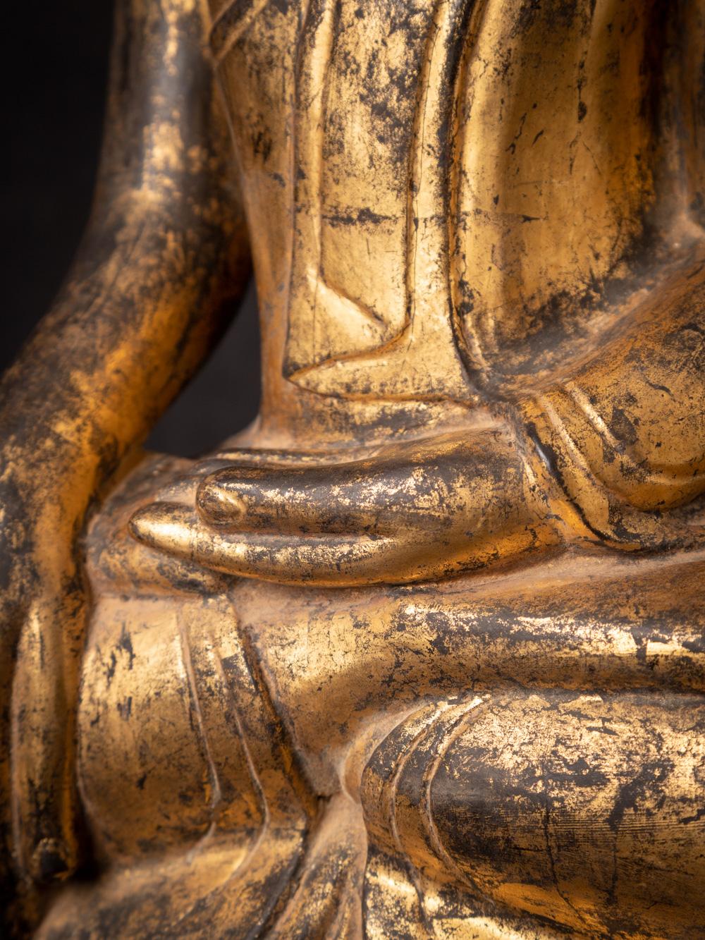18th Century and Earlier 18th century antique wooden Burmese Shan Buddha in Bhumisparsha Mudra  For Sale